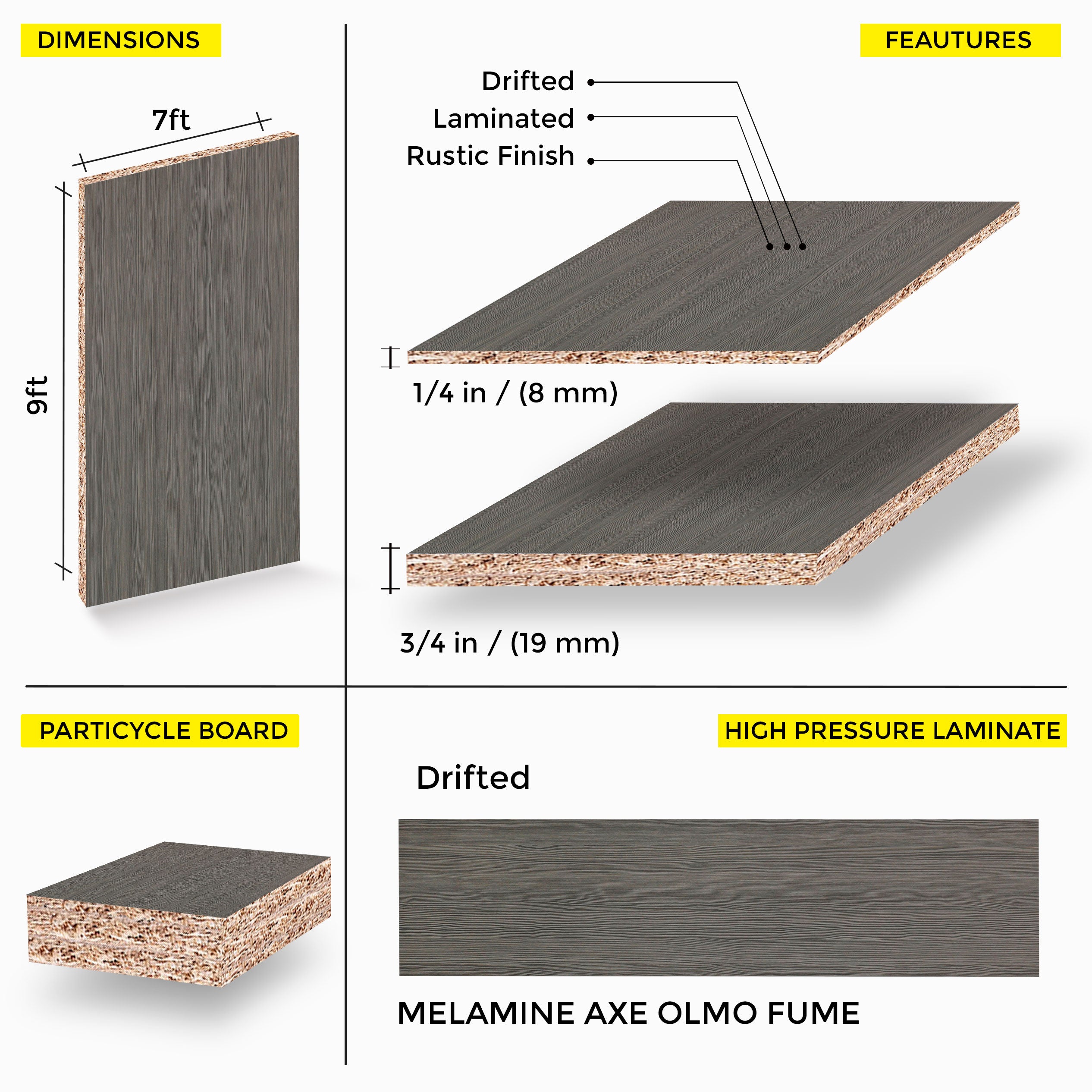 MELAMINE OLMO FUME 7X9 19MM