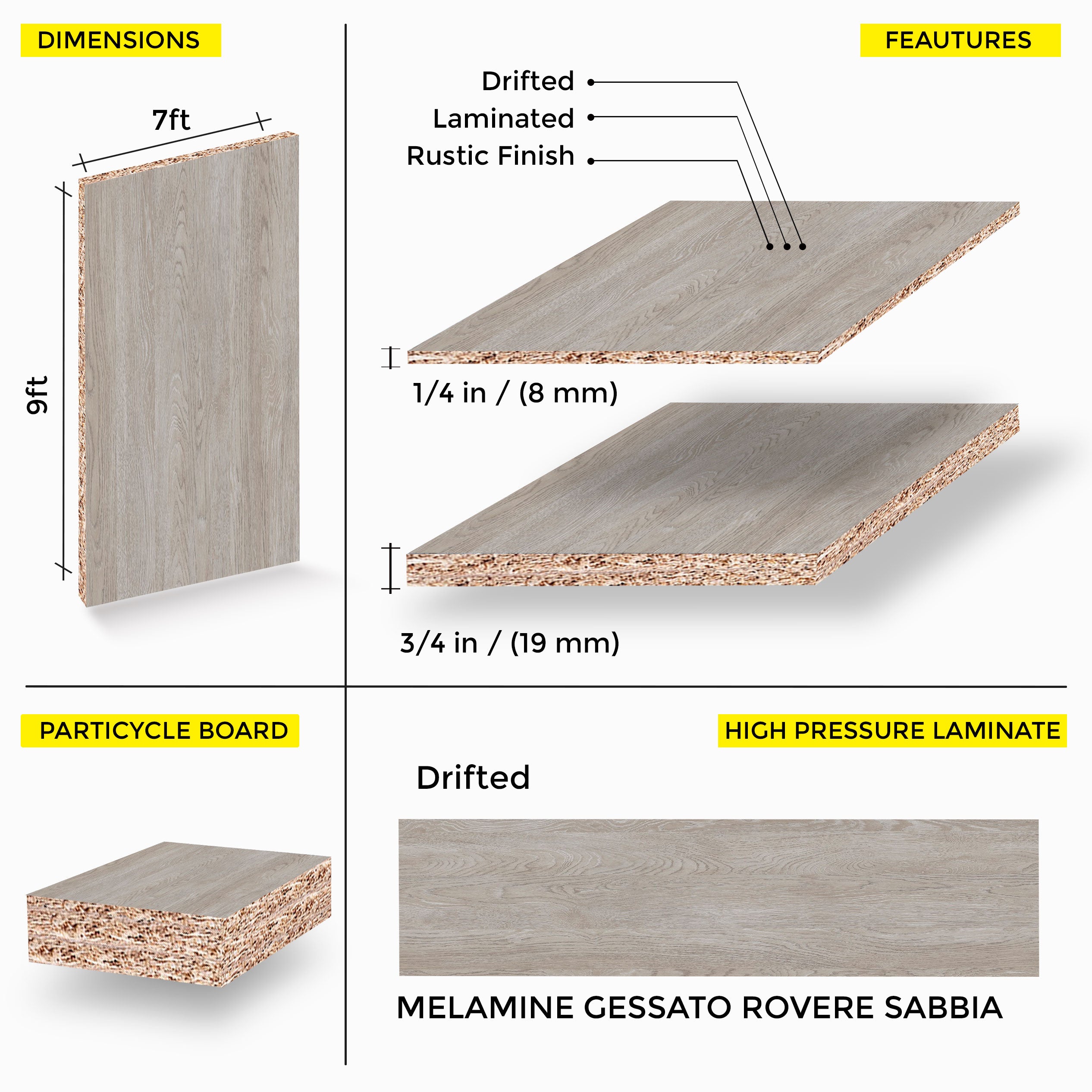 Rovere Sabbia Melamine 7 Ft X 9 Ft