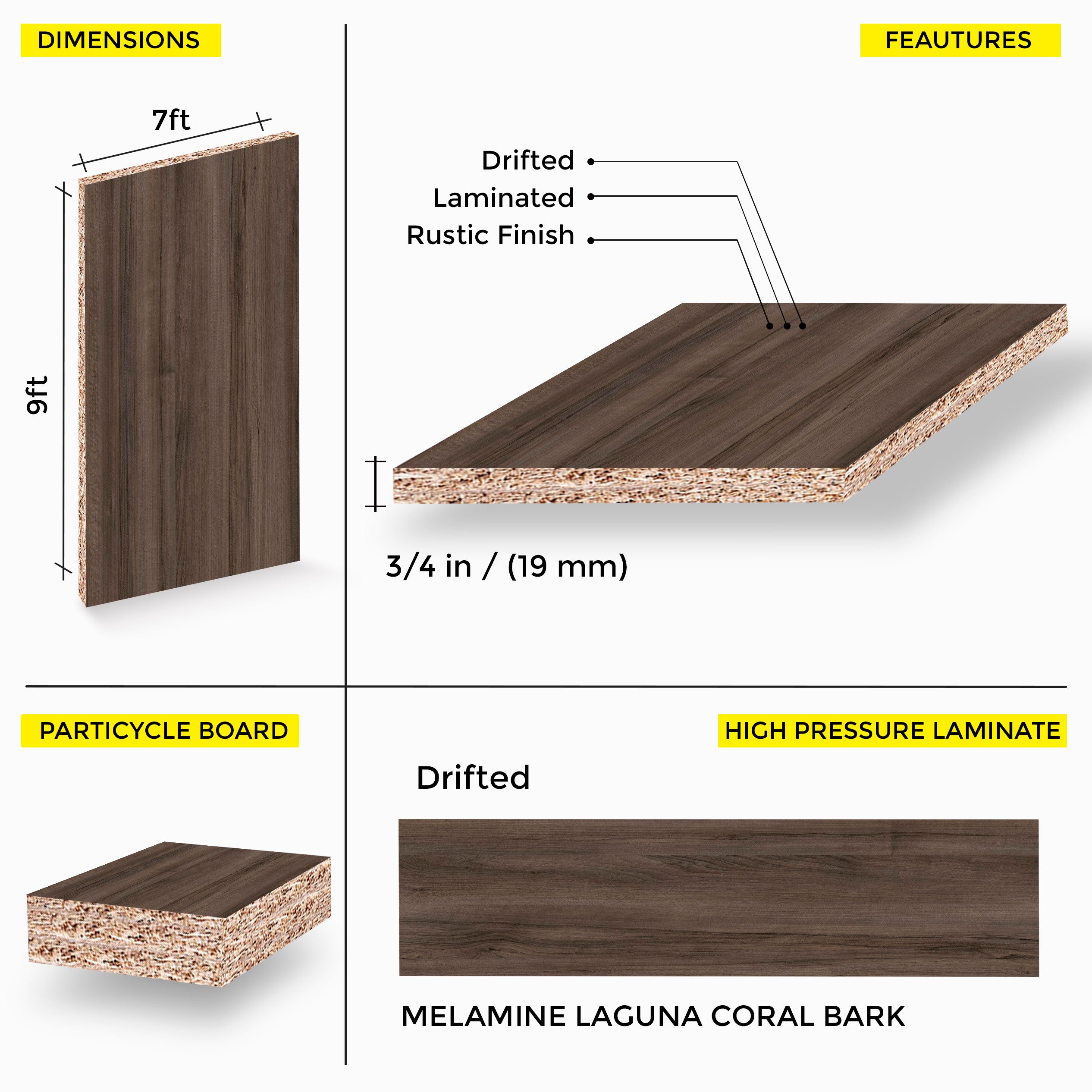 MELAMINE LAGUNA CORAL BARK 7X9 19MM
