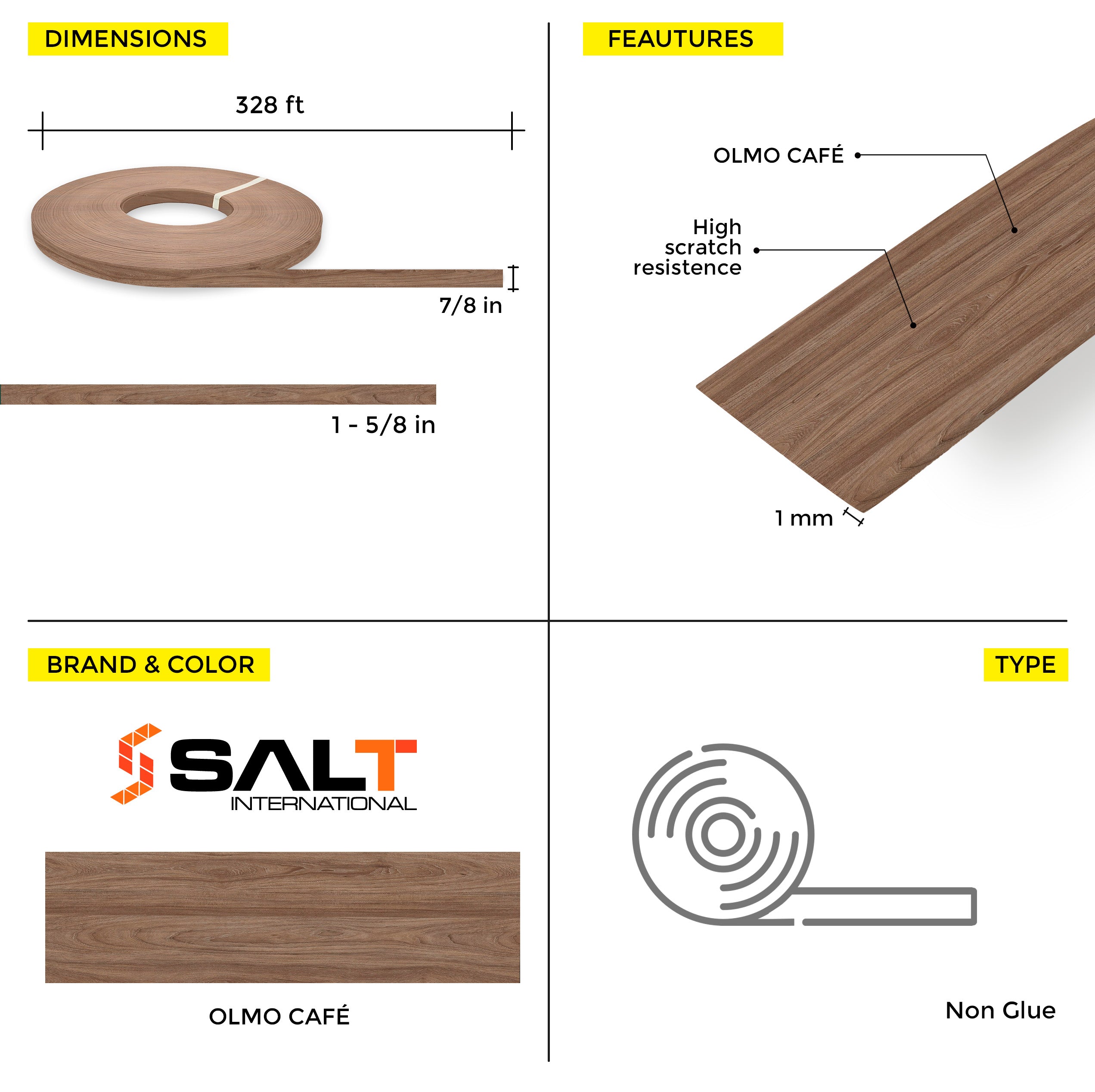Olmo Cafe PVC Edge Banding (328 ft x 1 mm)