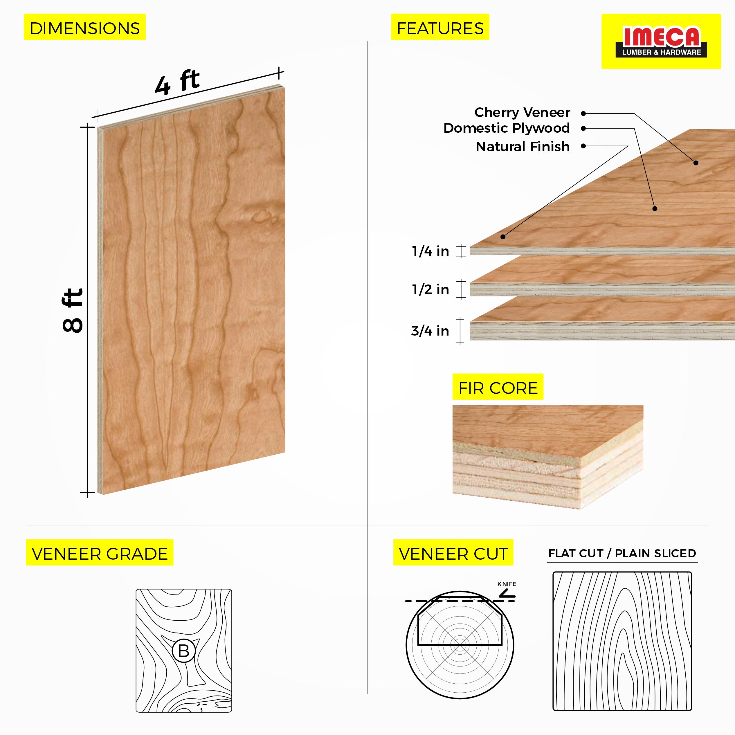 Cherry Plywood, Plain Sliced Veneer 4 ft x 8 ft