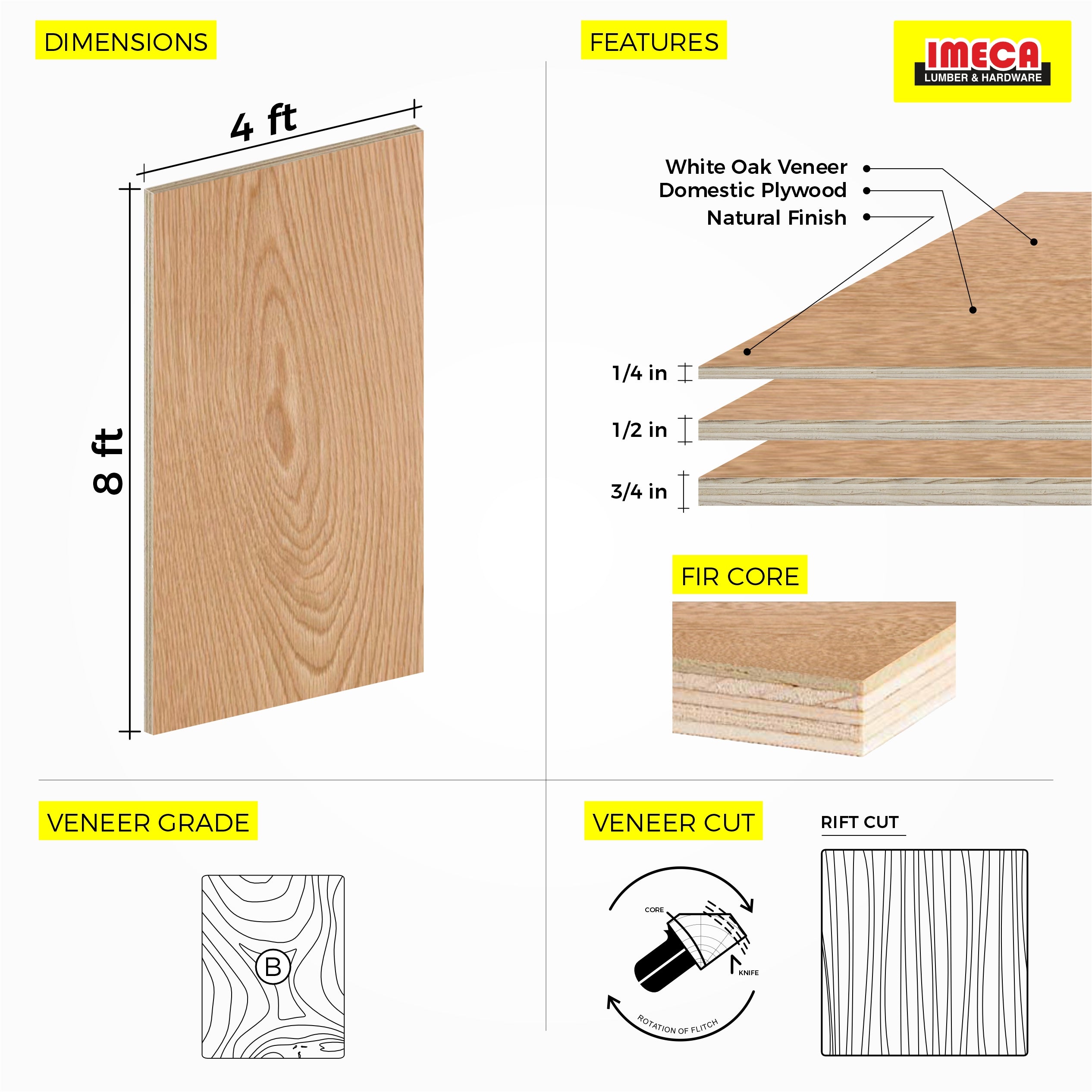 White Oak Plywood 4 ft x 8 ft (Domestic Plywood)
