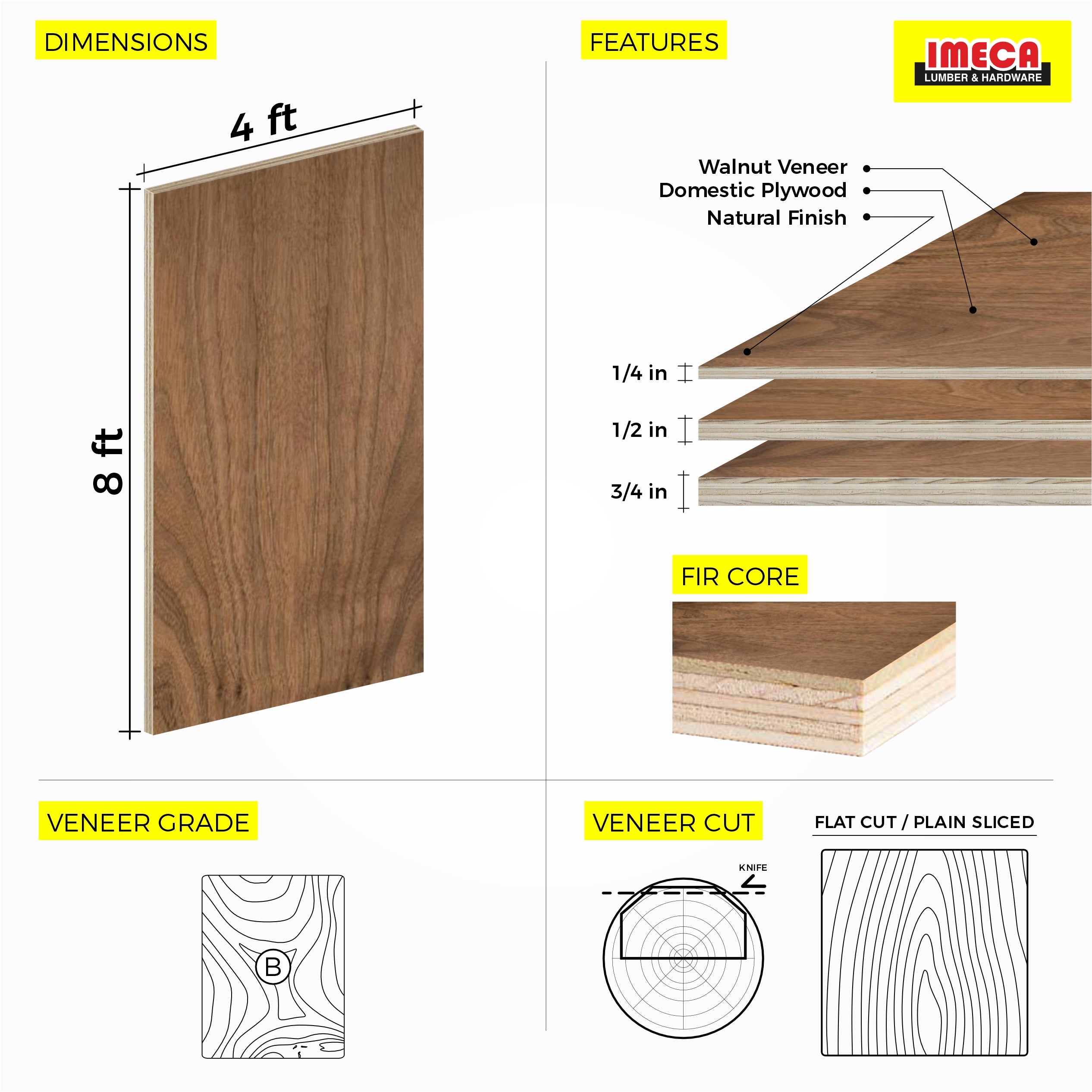 Walnut Plywood 4 ft x 8 ft (Domestic Plywood)