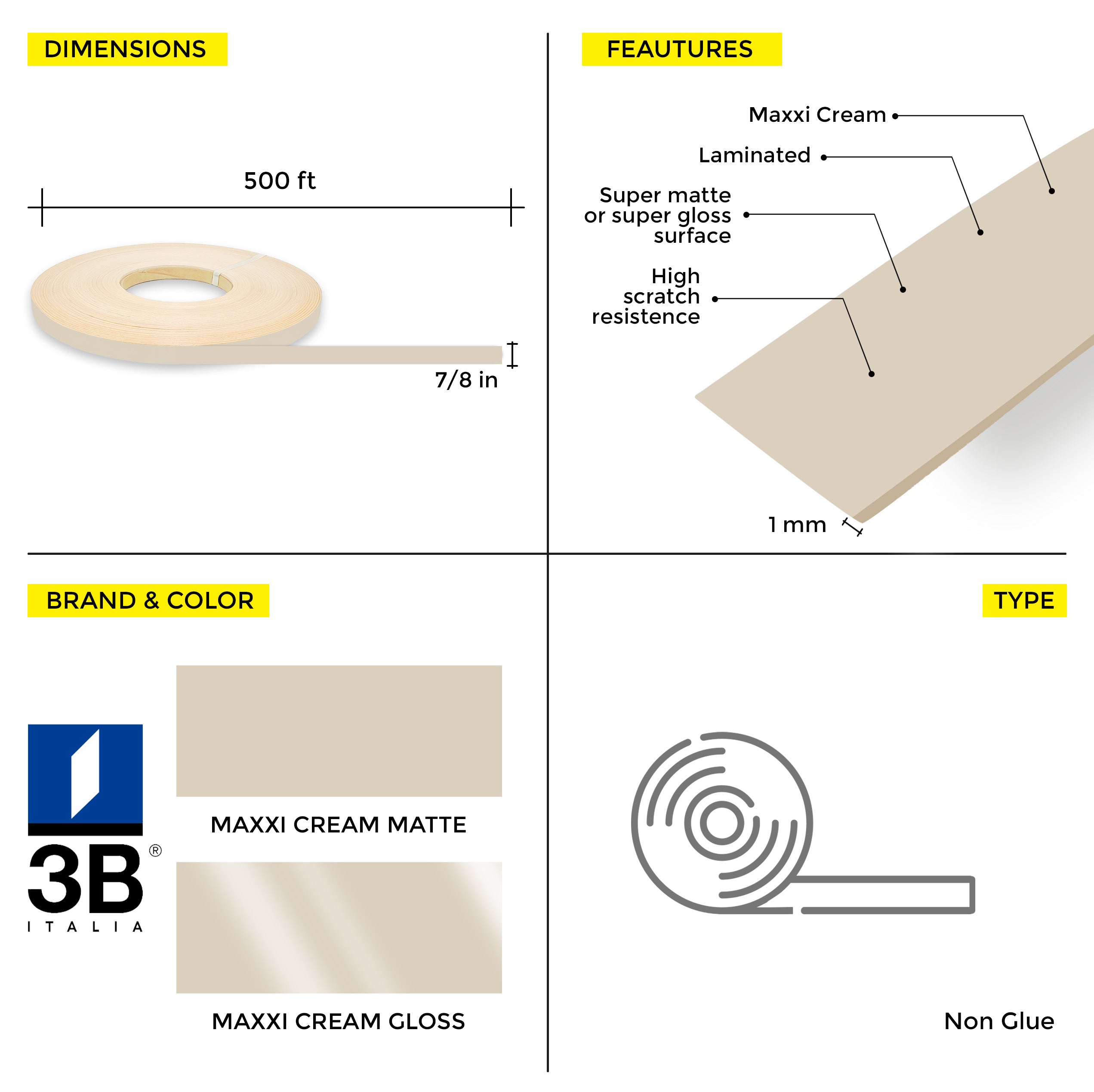 Maxxi® Cream PVC Edge Banding (7/8 in x 500 ft x 1.5 mm)