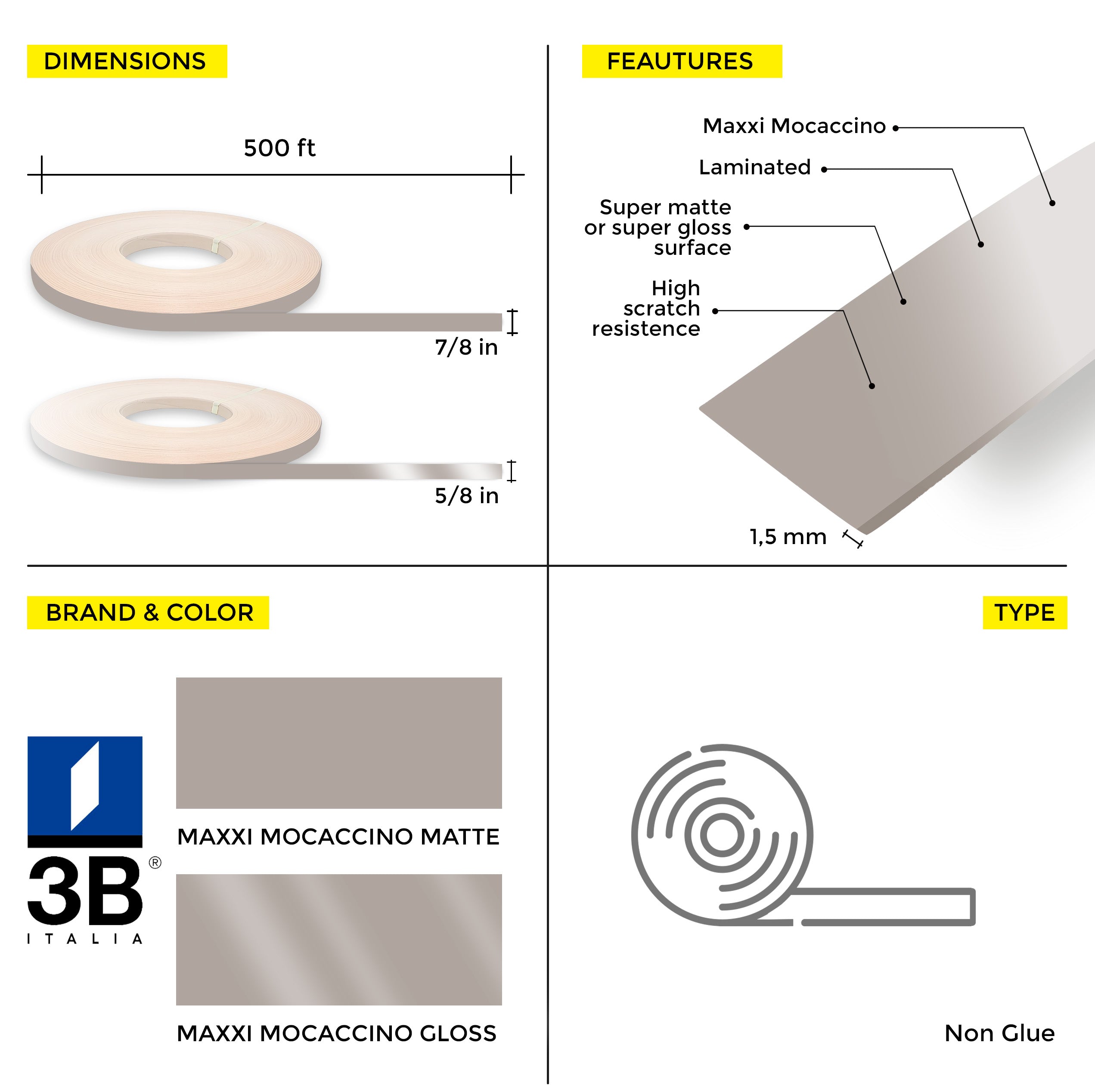 Maxxi® Mocaccino PVC Edge Banding (7/8 in x 500 ft x 1.5 mm)