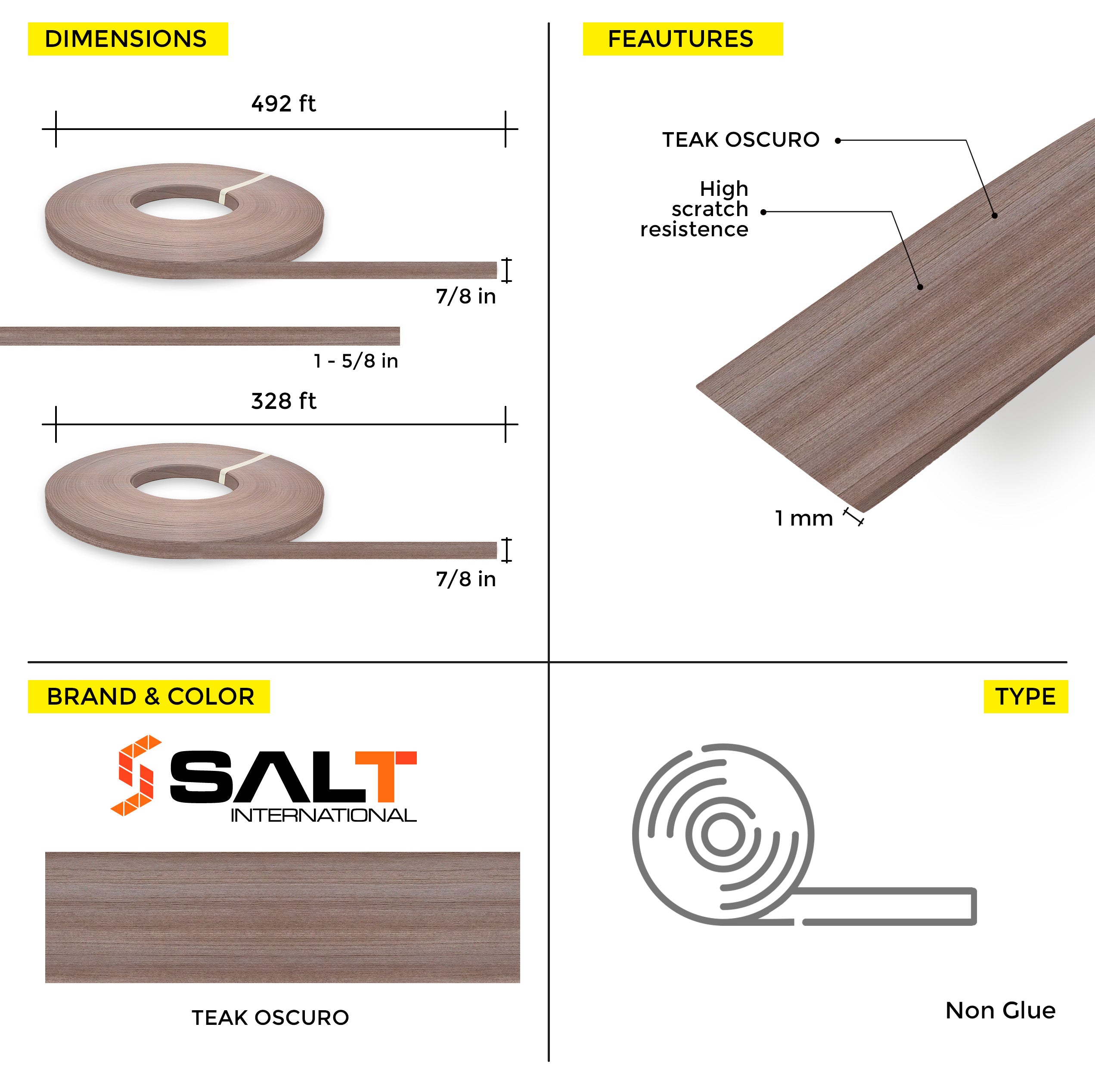 Teak Oscuro PVC Edge Banding (328 ft x 1 mm)