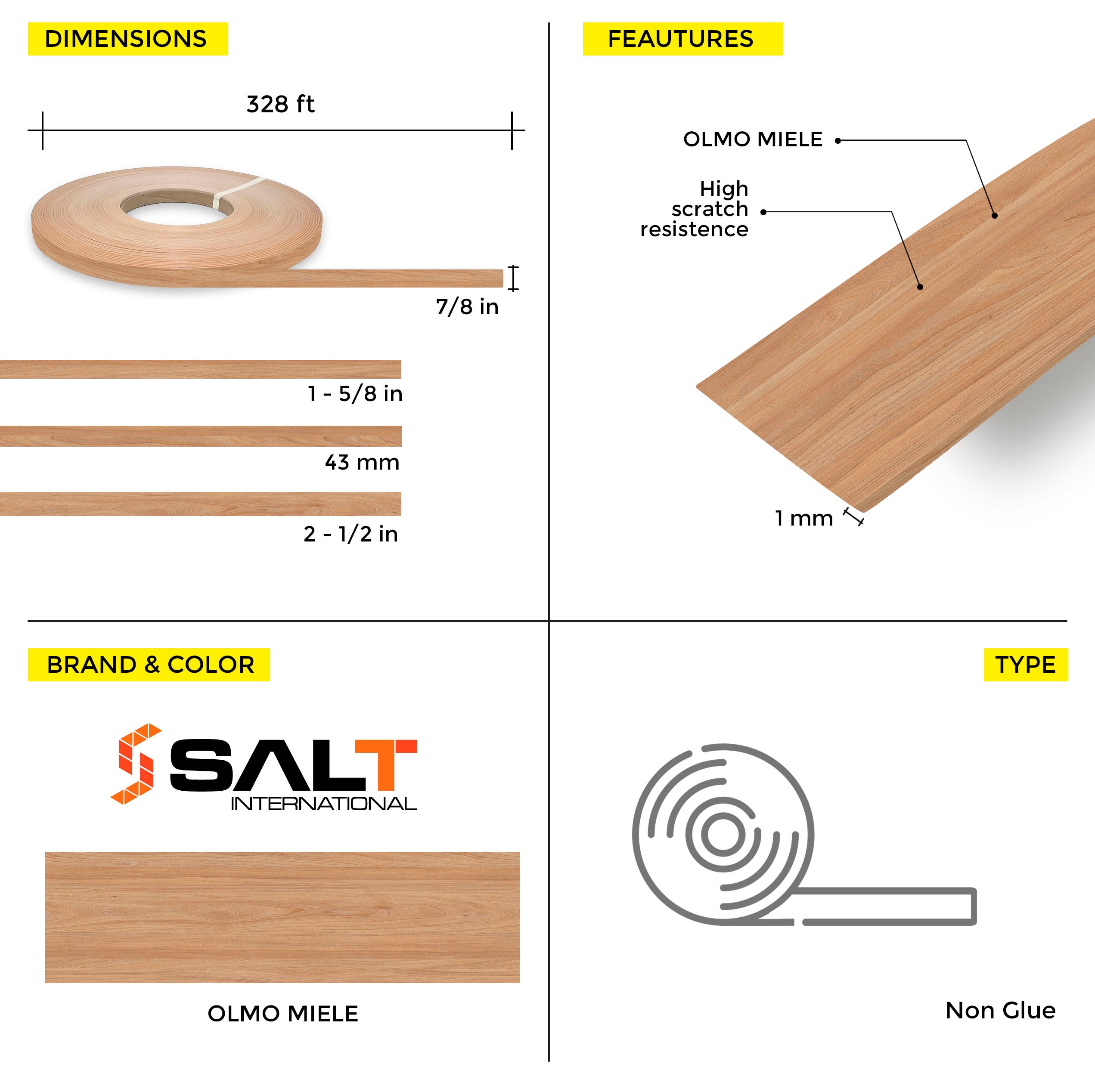 Olmo Miele PVC Edge Banding (328 ft x 1 mm)