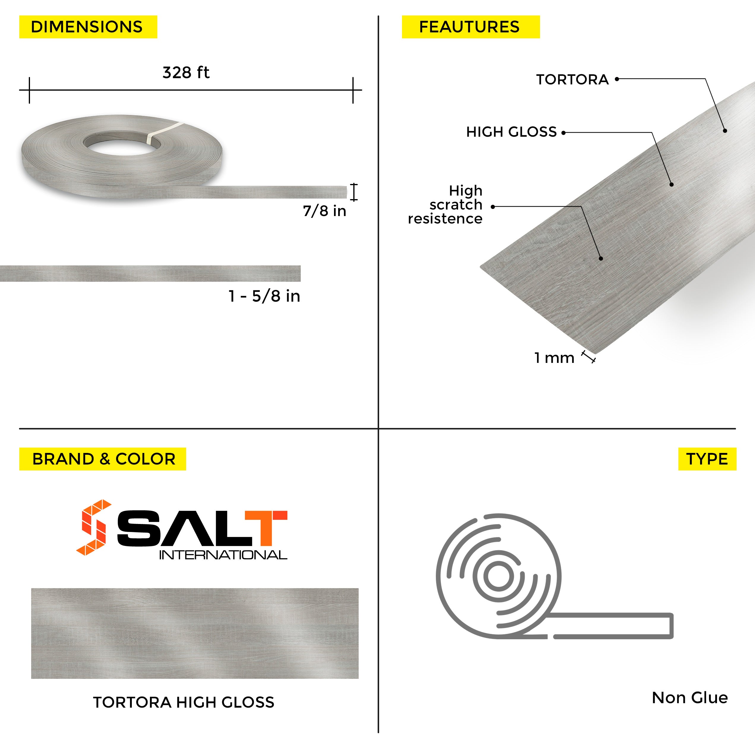 Tortora High Gloss PVC Edge Banding (328 ft x 1 mm)
