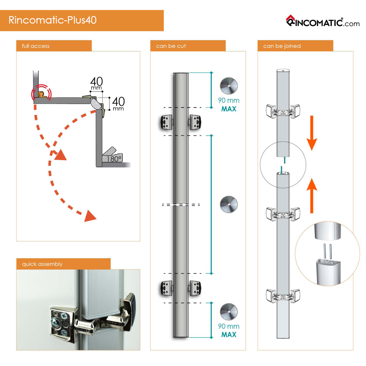 CORNER HINGE RINCOPLUS40  30'' BLACK