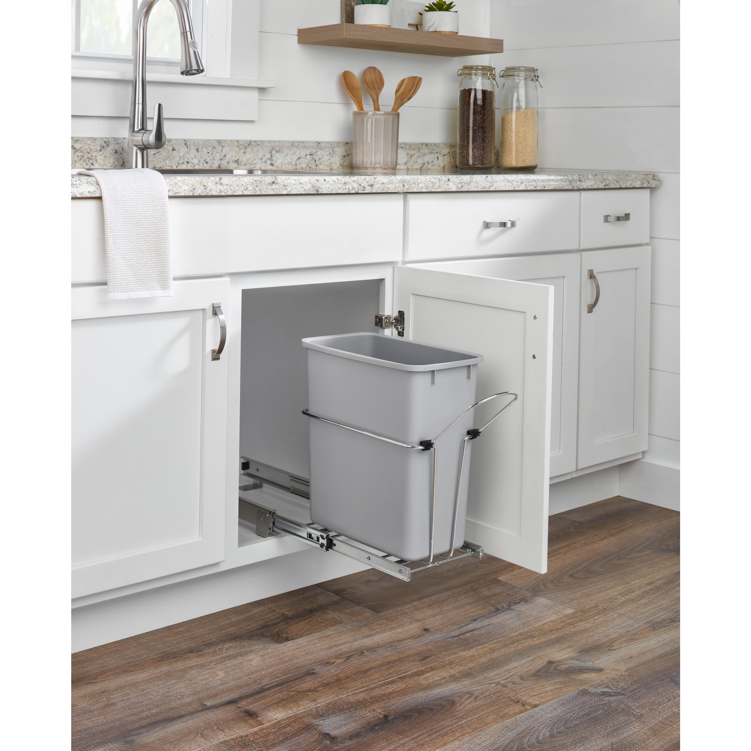 20 Qrt Pull-Out Waste Container White  8.5 in (216 mm) W x 14.57 in (370 mm) D x 16.56 in (421 mm) H