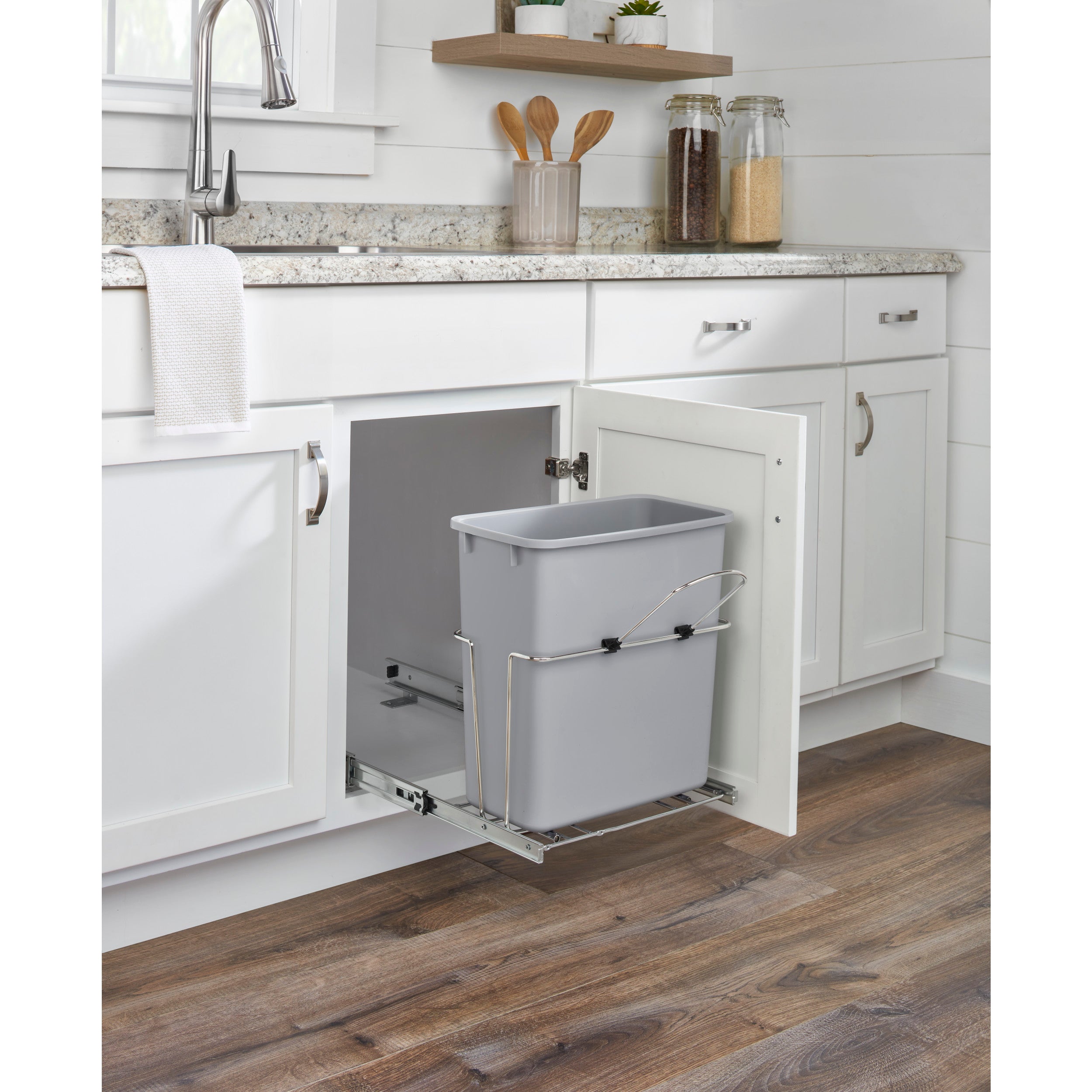 20 Qrt Pull-Out Waste Container White  8.5 in (216 mm) W x 14.57 in (370 mm) D x 16.56 in (421 mm) H