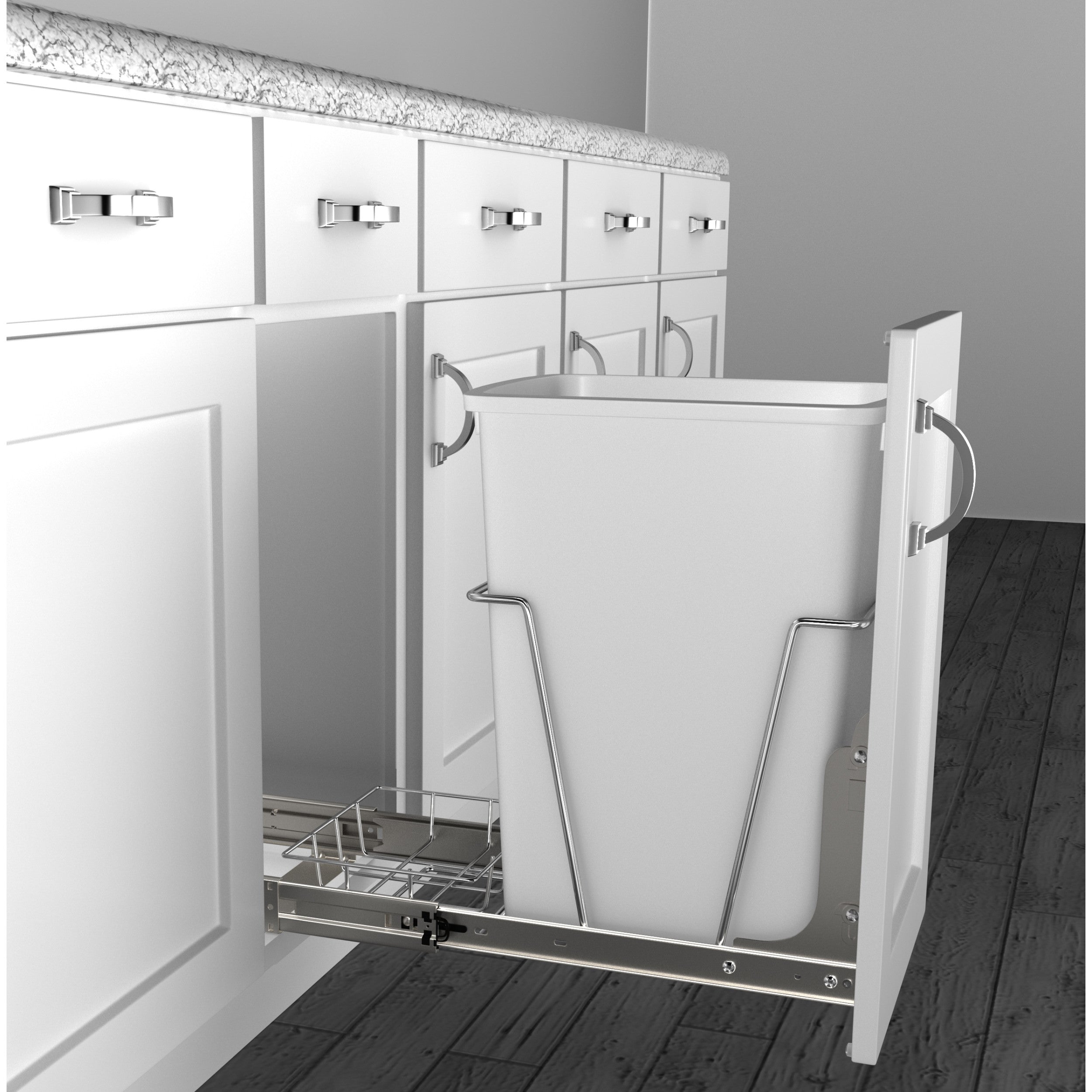 35 Qrt Pull-Out Waste Container Metallic Silver  10.63 in (270 mm) W x 22 in (559 mm) D x 19.25 in (489 mm) H