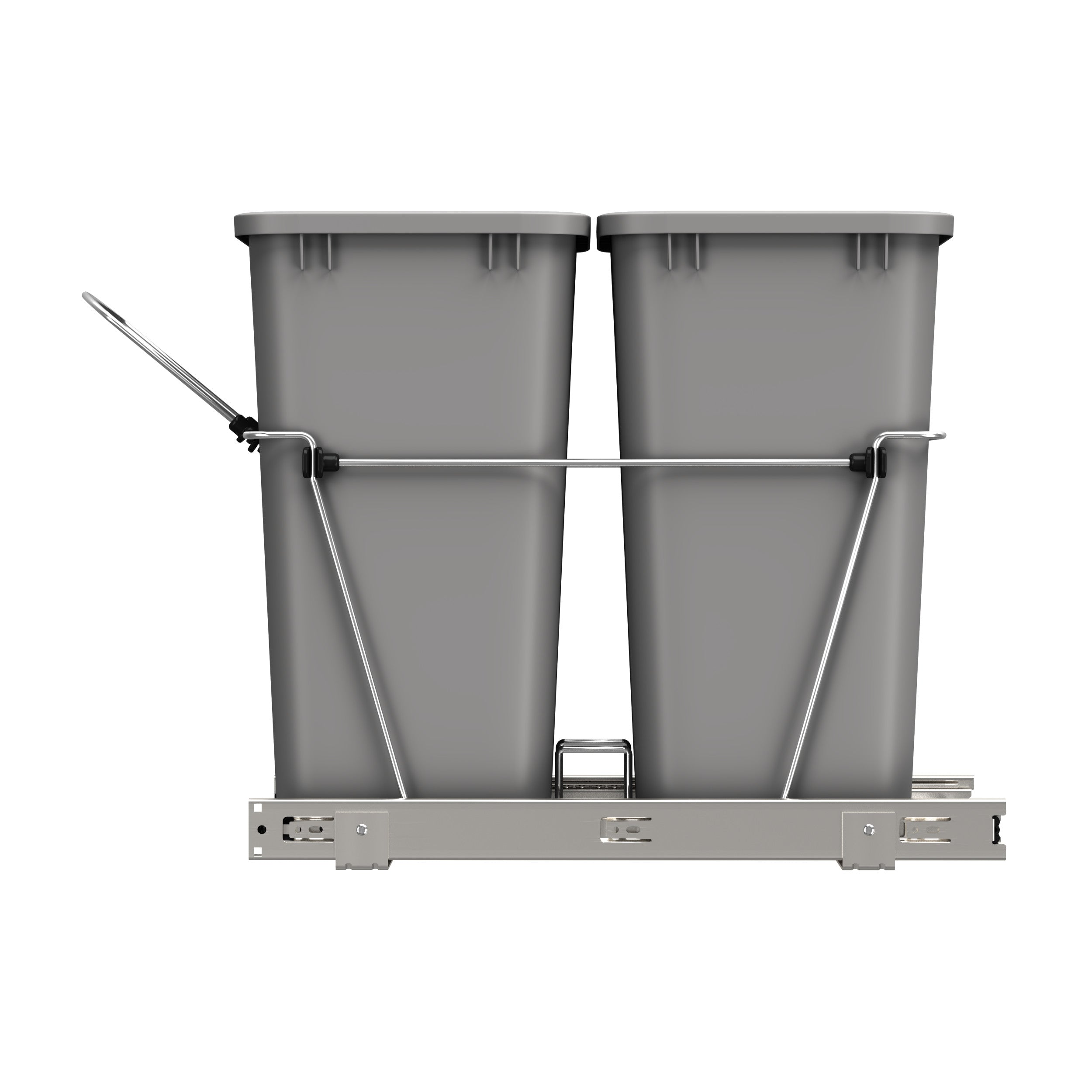 Double 35 Qrt Pull-Out Waste Containers Metallic Silver  14.38 in (365 mm) W x 22 in (559 mm) D x 19.25 in (489 mm) H