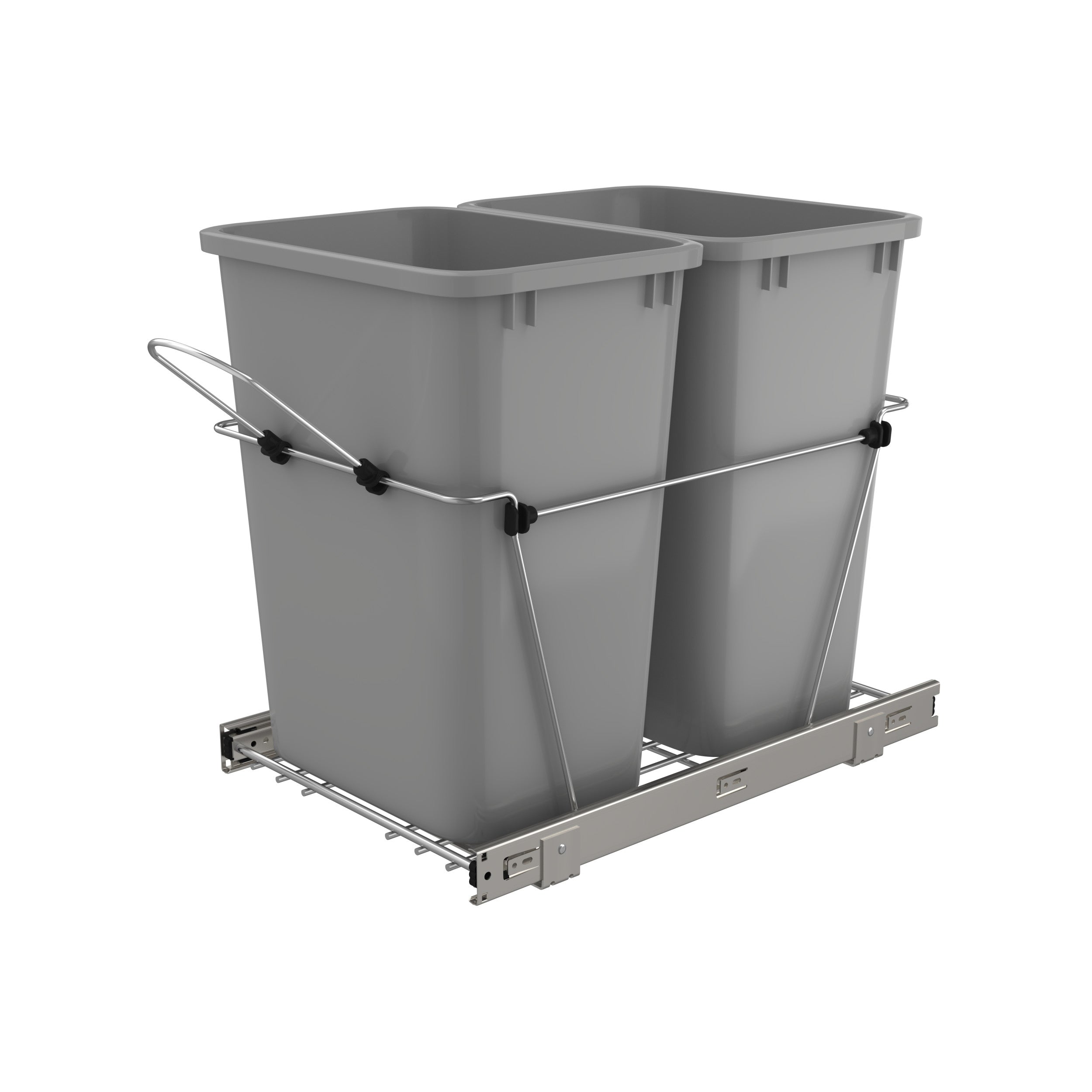 Double 35 Qrt Pull-Out Waste Containers Metallic Silver  14.38 in (365 mm) W x 22 in (559 mm) D x 19.25 in (489 mm) H