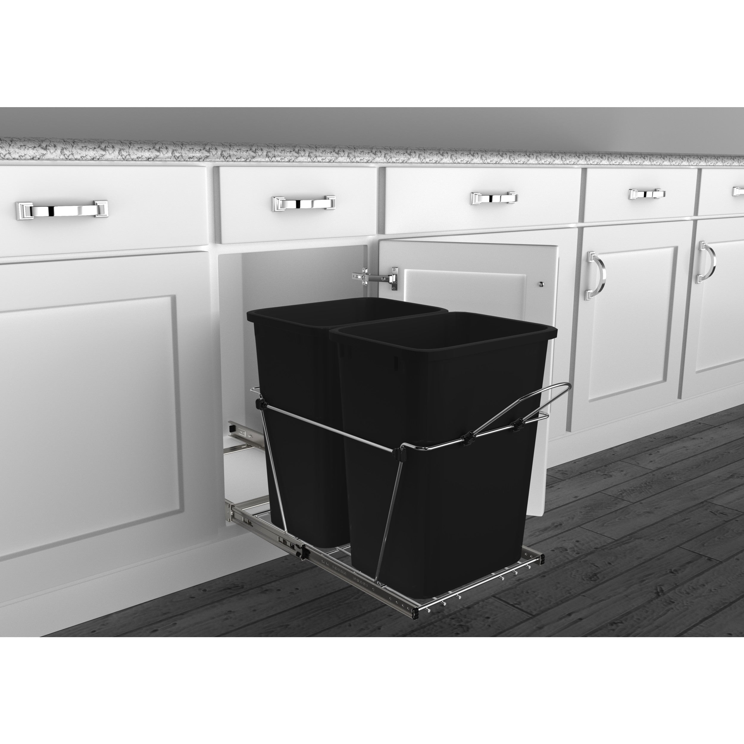 Double 35 Qrt Pull-Out Waste Containers Black  14.38 in (365 mm) W x 22 in (559 mm) D x 19.25 in (489 mm) H
