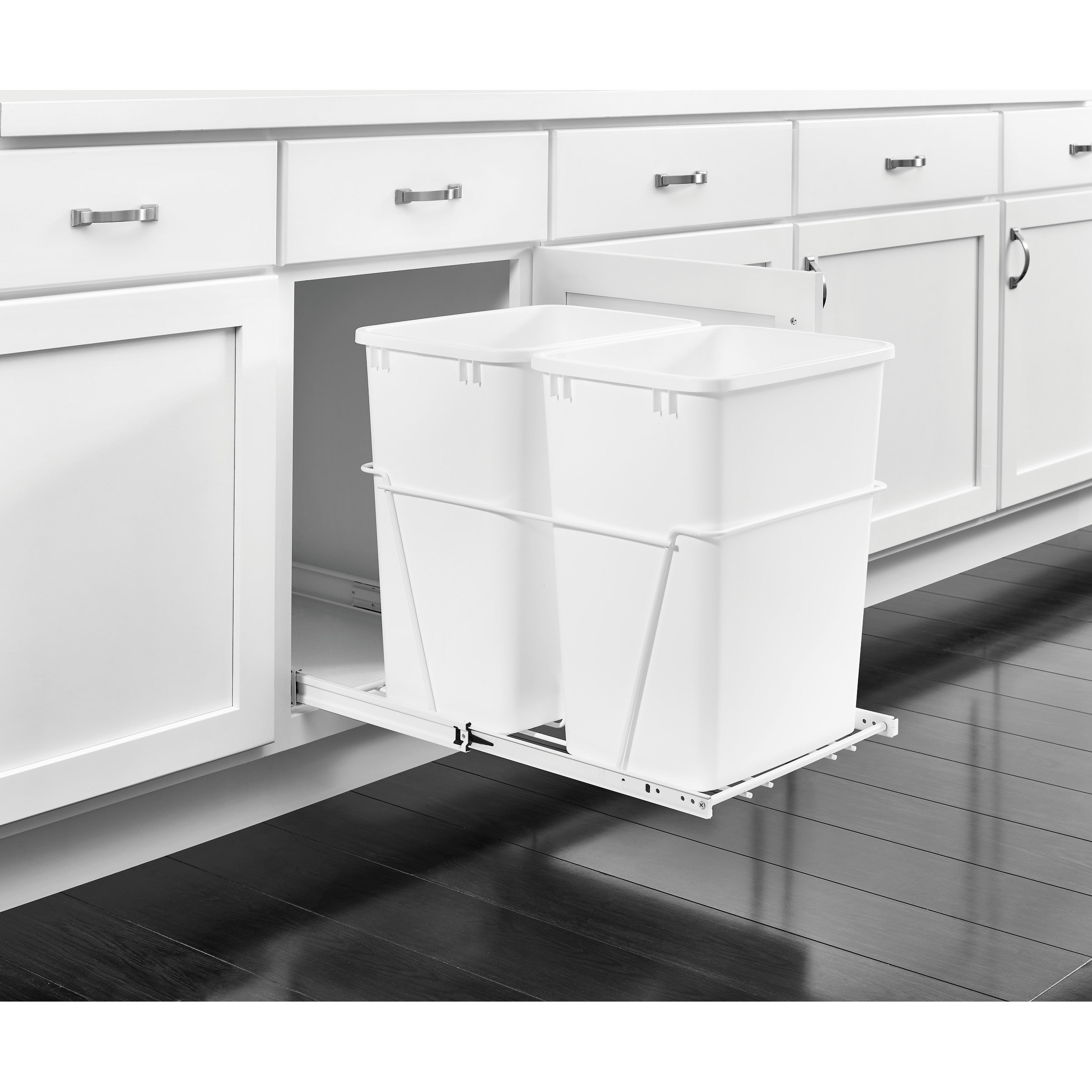 Double 35 Qrt Pull-Out Waste Containers White  14.38 in (365 mm) W x 22 in (559 mm) D x 19.25 in (489 mm) H