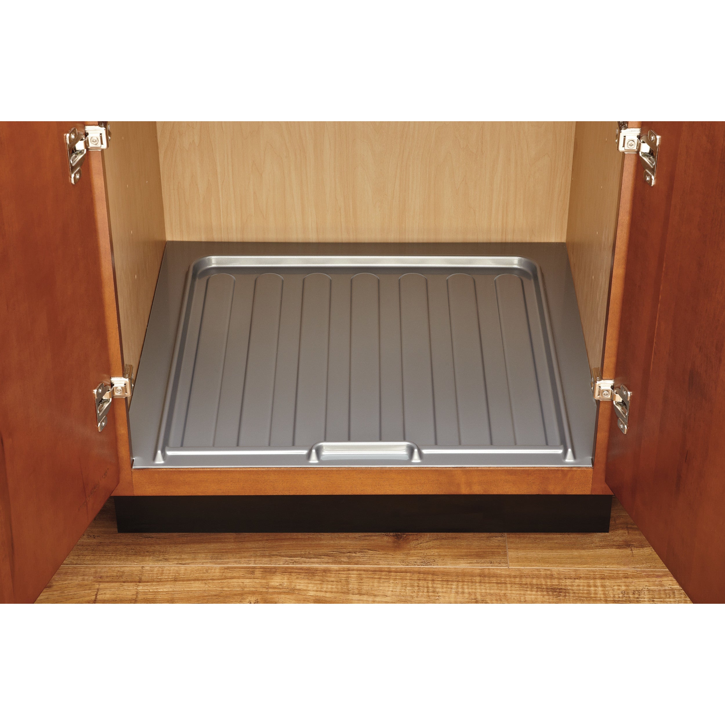 Small Silver Vanity Sink Base Drip Tray Metallic Silver  22.5 in (572 mm) W x 20.25 in (514 mm) D x 0.75 in (19 mm) H