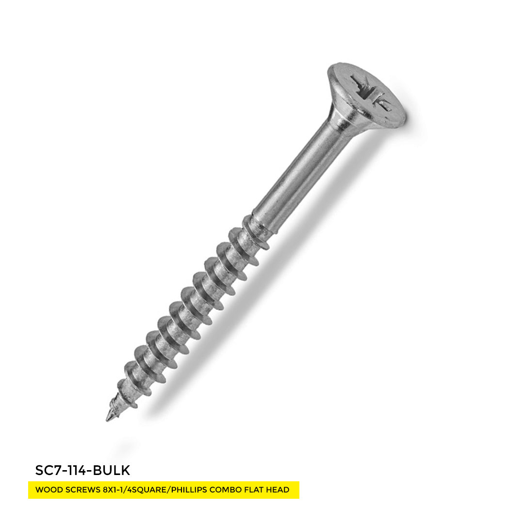 WOOD SCREWS IMEX SQUARE/PHILLIP COMBO FLAT HEAD WITH NIBS #8 1-1/4" TYPE 17 COARSE ZINC 7.500 BULK