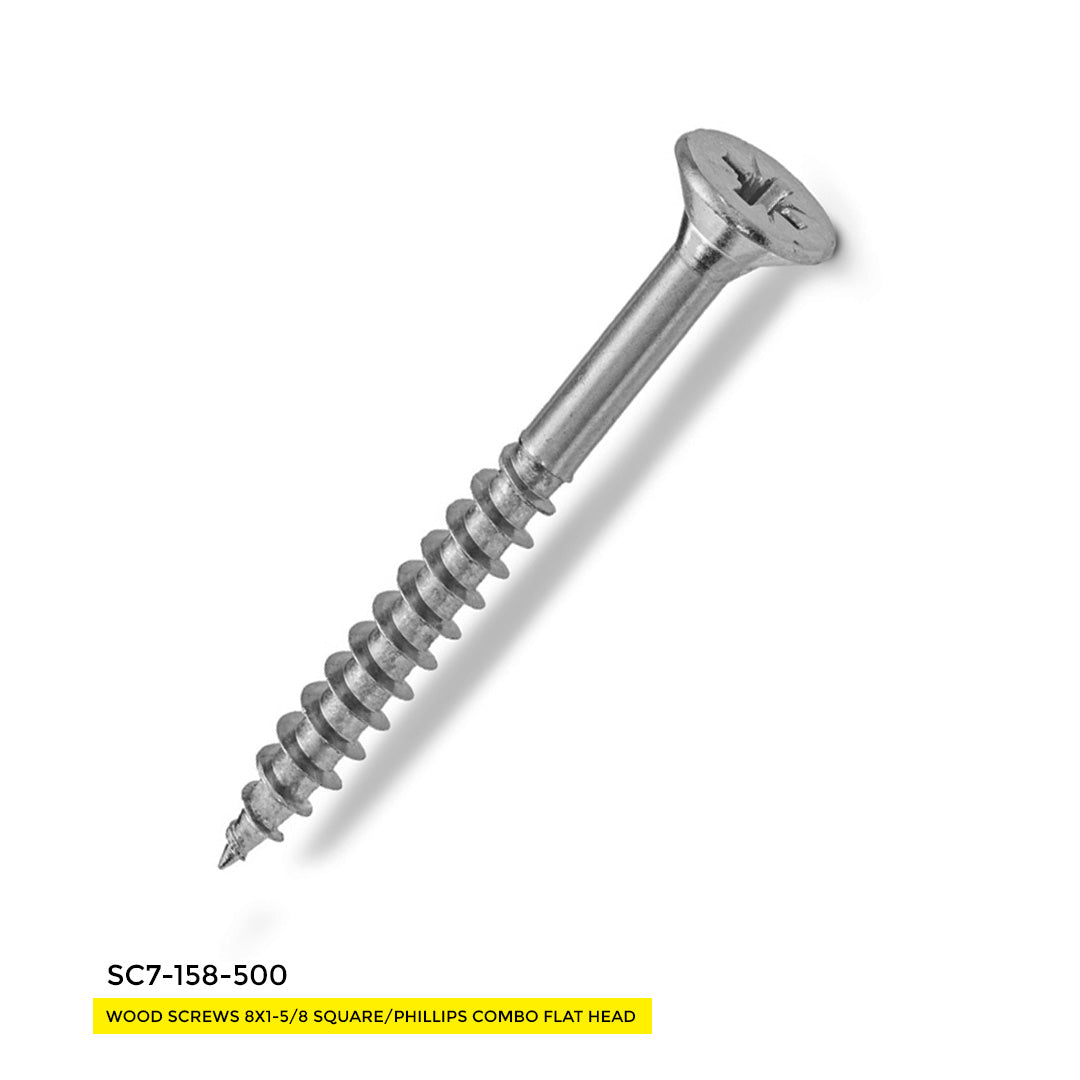 WOOD SCREWS IMEX SQUARE/PHILLIP COMBO FLAT HEAD WITH NIBS #8 1-5/8" TYPE 17 COARSE ZINC 500 BOX
