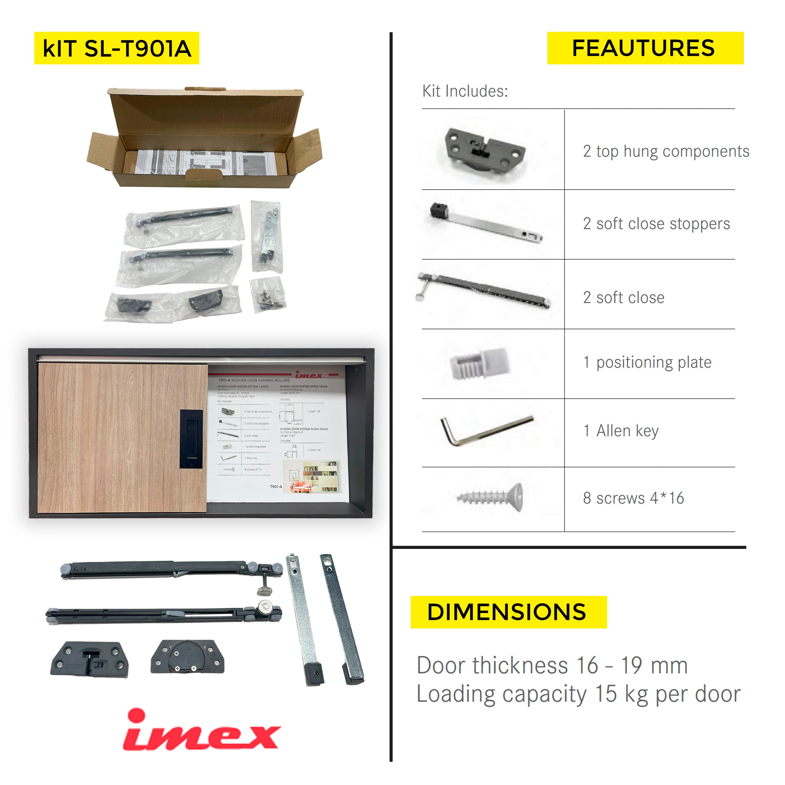SLIDING DOOR SYSTEM KIT FOR 1 19MM 15KG