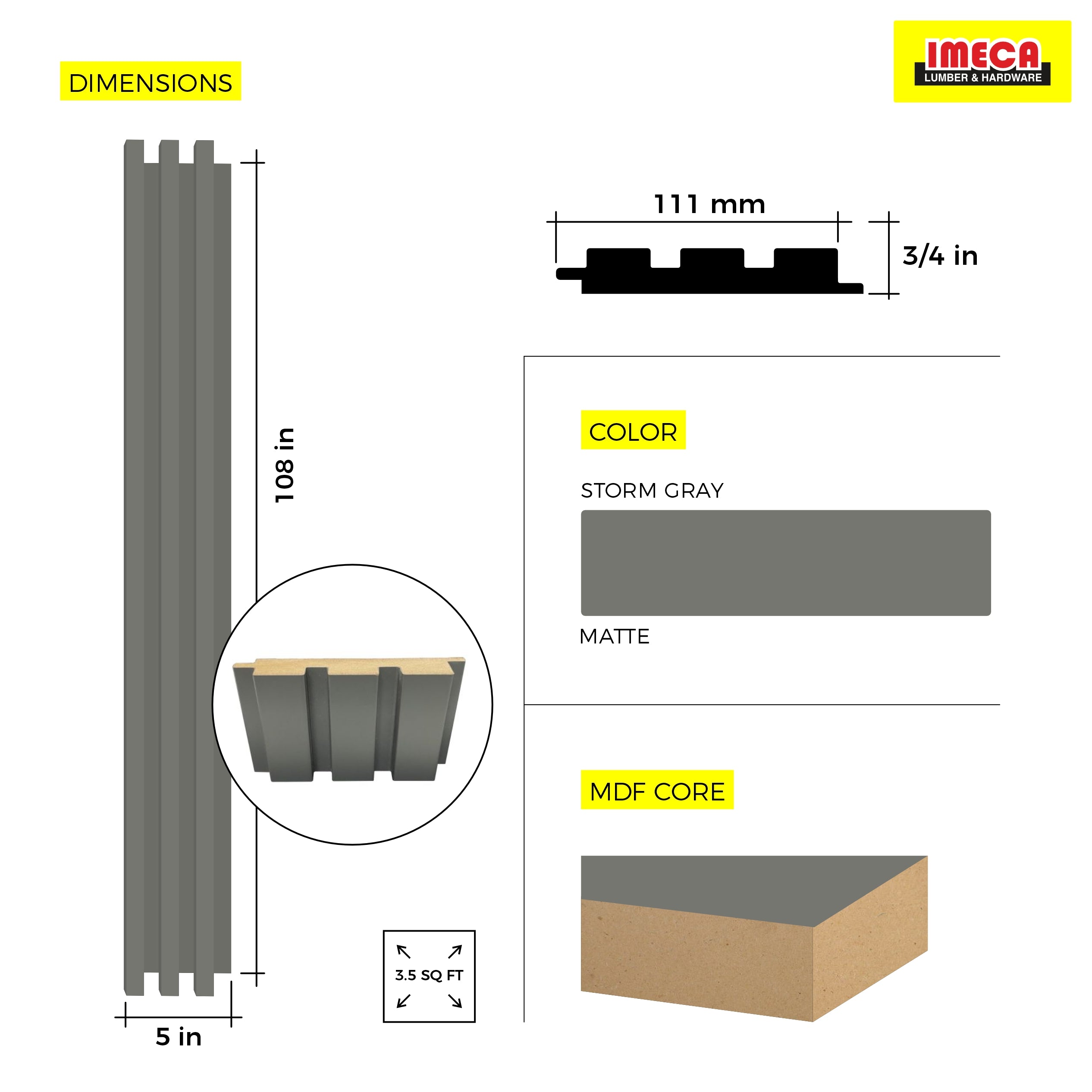 WOOD PANEL MATT SOFT TOUCH FIRTINA STORM GREY-726 5"x108" 18MM 3.5 SqFT  G2