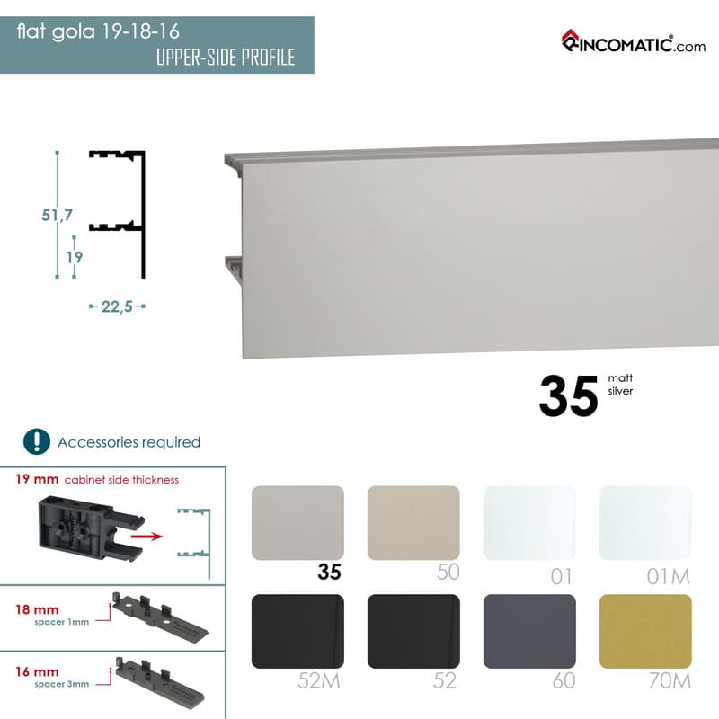 Flat Gola 19 Profile Matt Silver 2670 mm (105 1/8 inches)