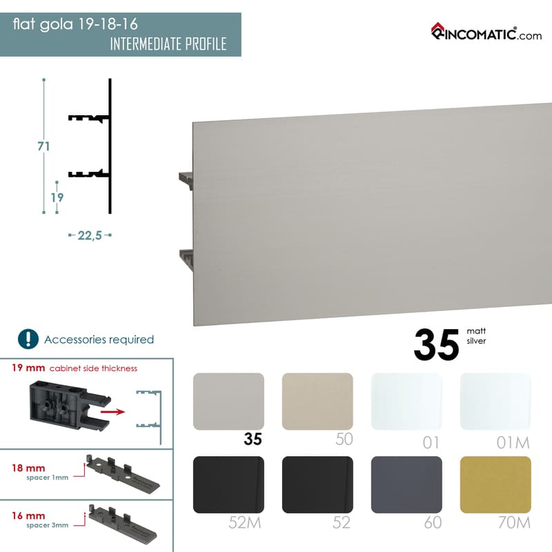 Flat Gola 19 Profile Matt Silver 2670 mm (105 1/8 inches)