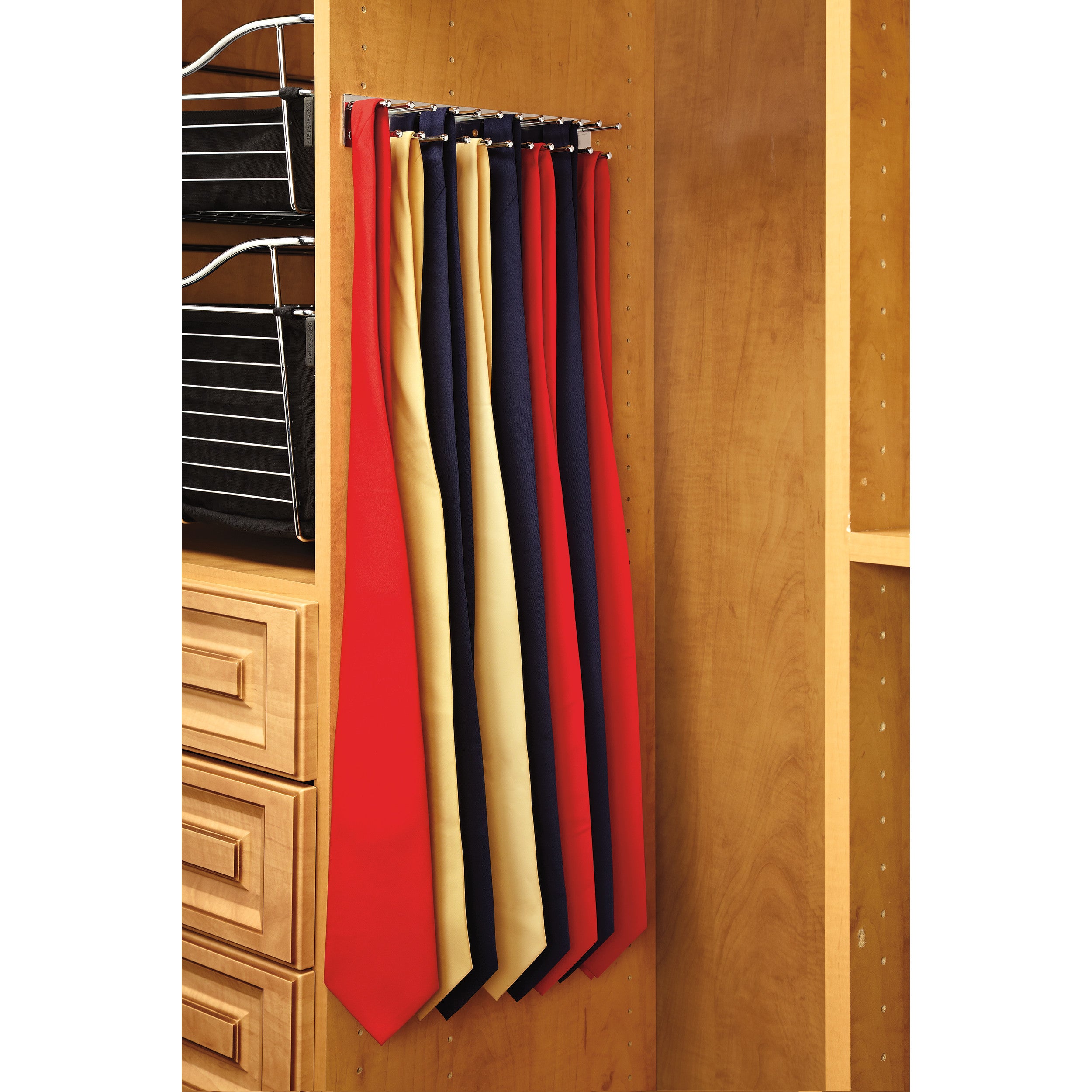 12 in Chrome Side mount Tie Rack Chrome  2.5 in (64 mm) W x 12 in (305 mm) D x 1.88 in (48 mm) H