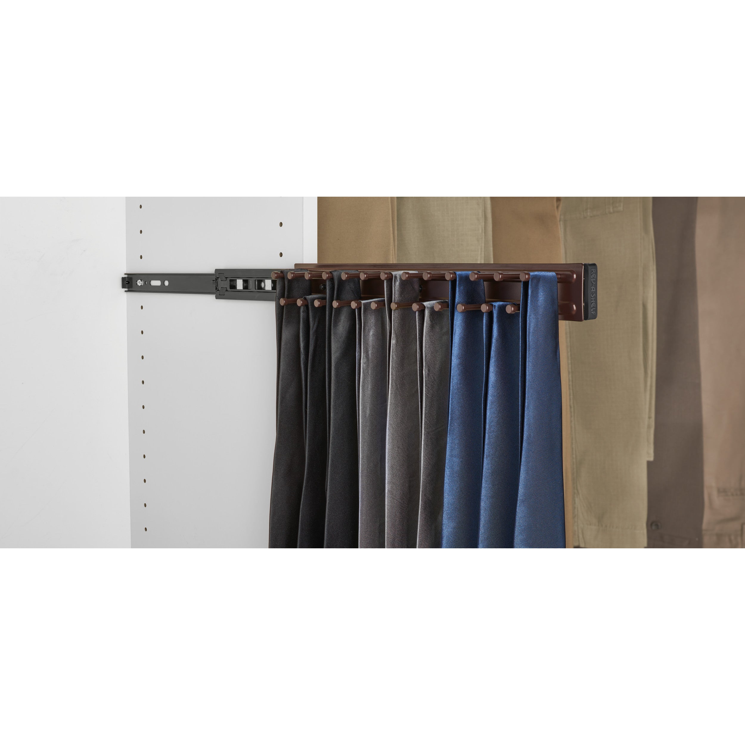 14 in Oil Rubbed Bronze Side mount Tie Rack Oil Rubbed Bronze  2.5 in (64 mm) W x 14 in (356 mm) D x 1.88 in (48 mm) H