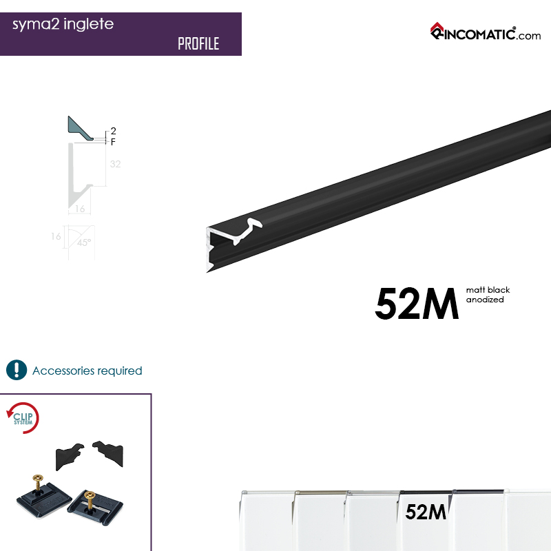 SYMA2 Inglete Profile Handle Matt Black anod. 2670 mm 105 1/8 inches