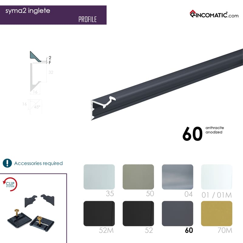 SYMA2  INGLETE PROFILE ANTHRACITE GREY 2670MM