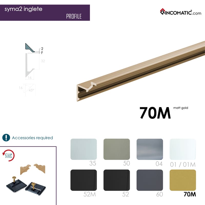 SYMA2 Inglete Profile Handle Matt Gold 2670 mm (105 1/8 inches)