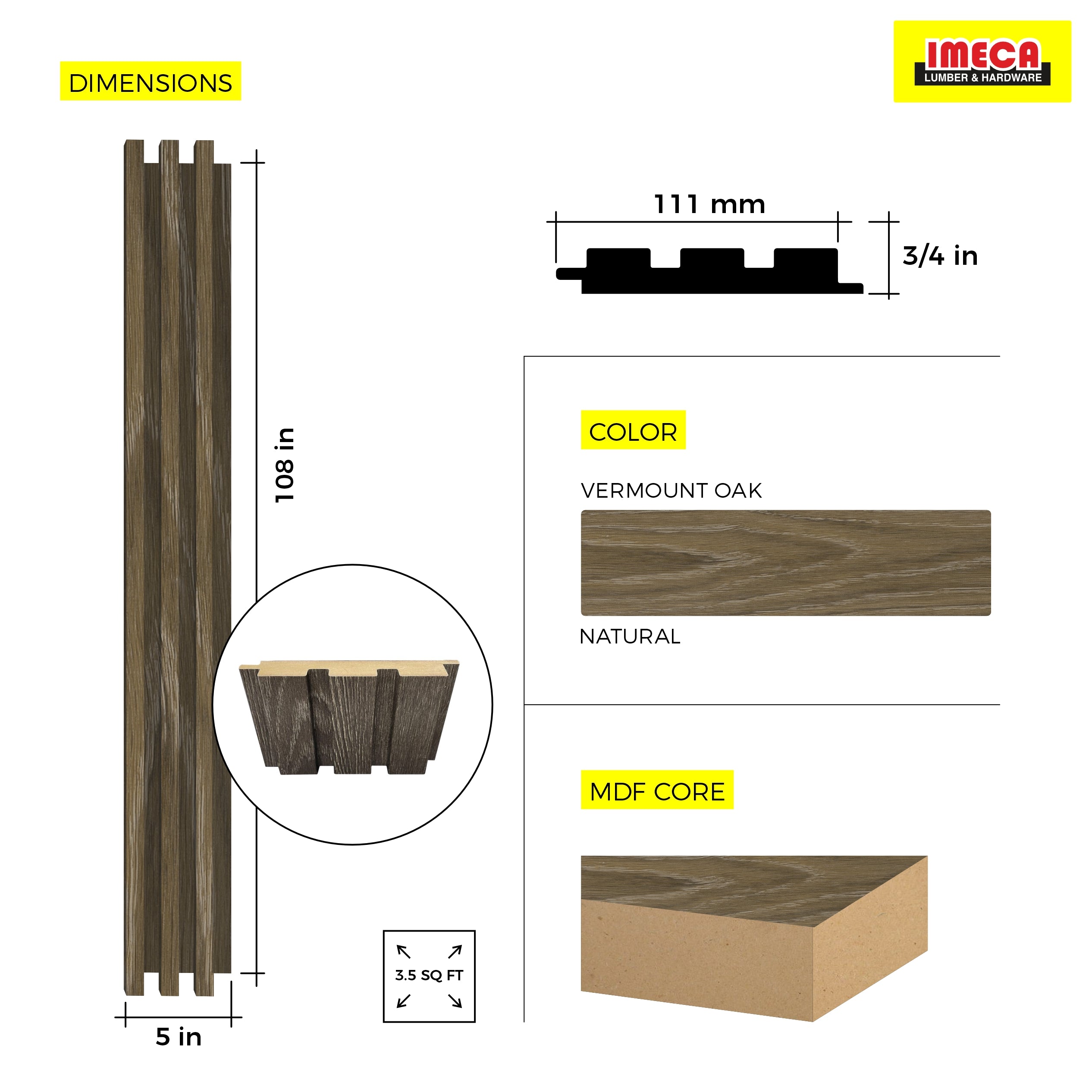 WOOD PANEL MATT VERMONT OAK-3038  5"x108" 18MM 3.5 SqFT G2