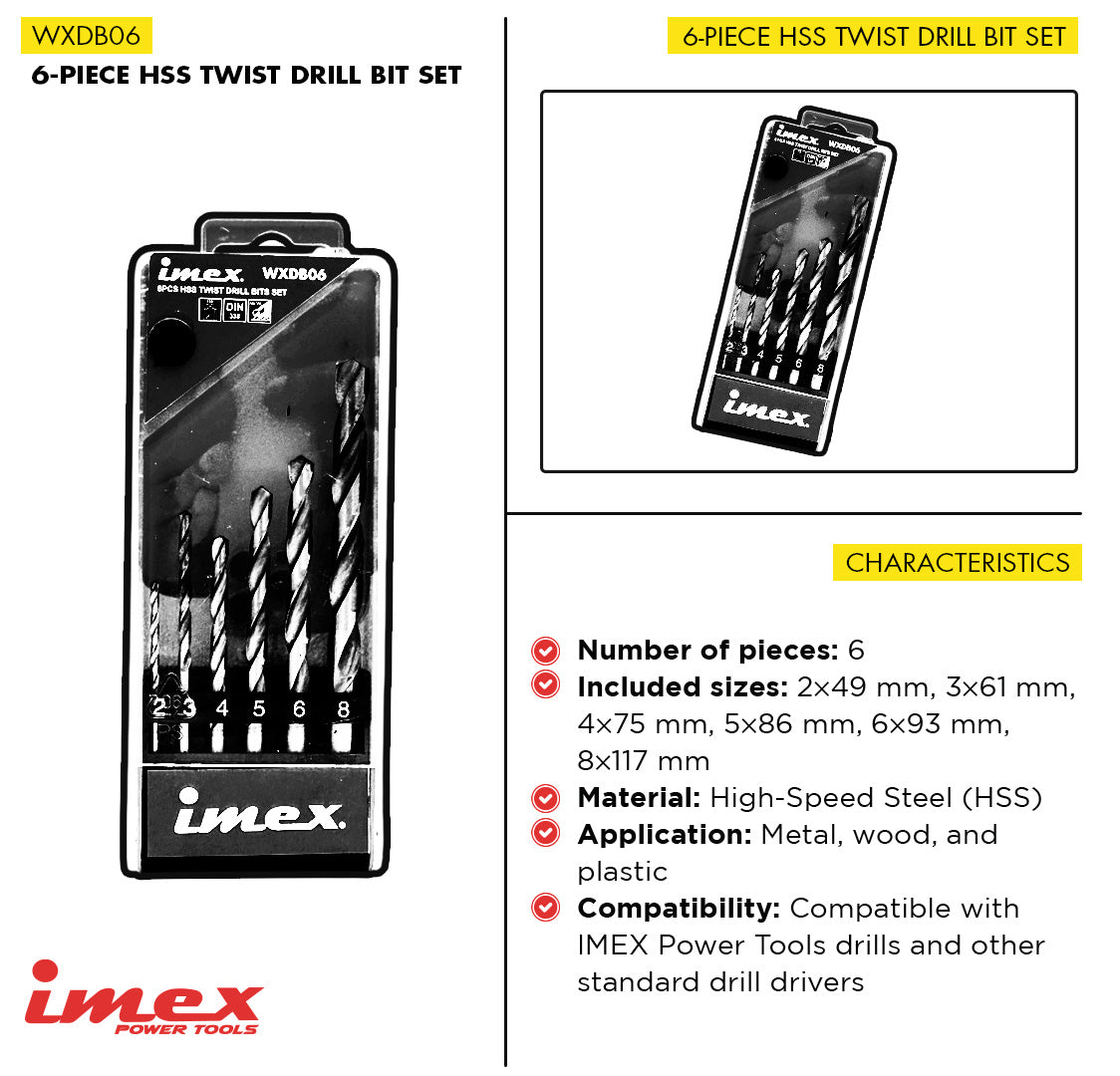 6-Piece HSS Twist Drill Bit Set ? IMEX Power Tools
