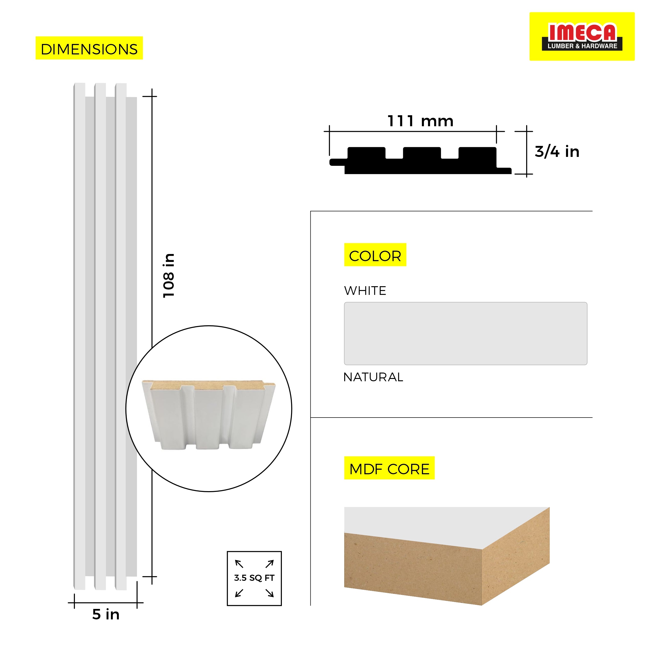 WOOD PANEL MATT SOFT TOUCH WHITE-734 5"x108" 18MM 3.5 SqFT  G2