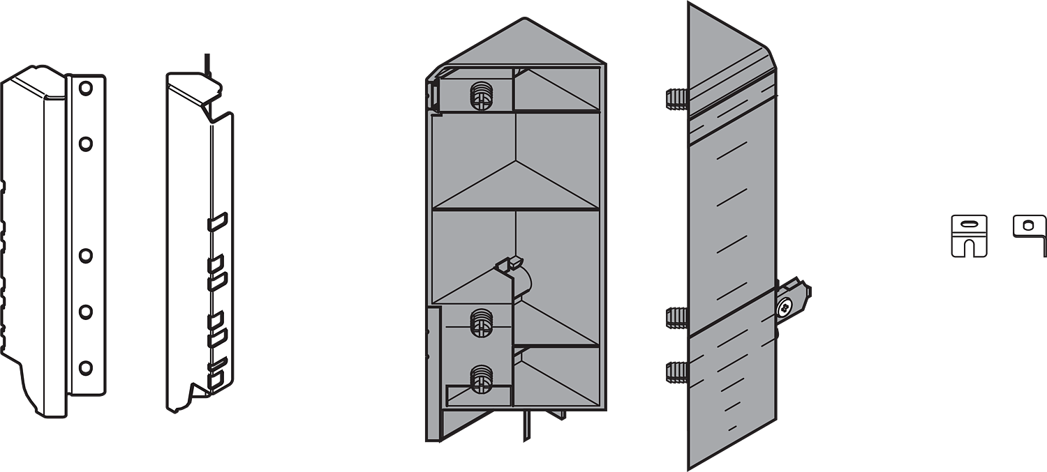 TANDEMBOX SPACE CORNER - fixing bracket sets for wood back Ident D Height White Aluminum