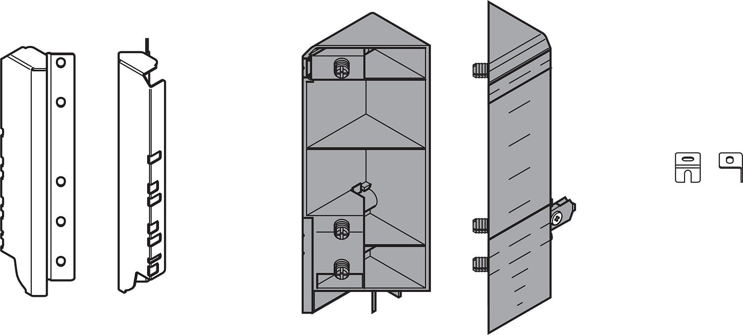 TANDEMBOX SPACE CORNER - fixing bracket sets for wood back Ident D Height Nickel