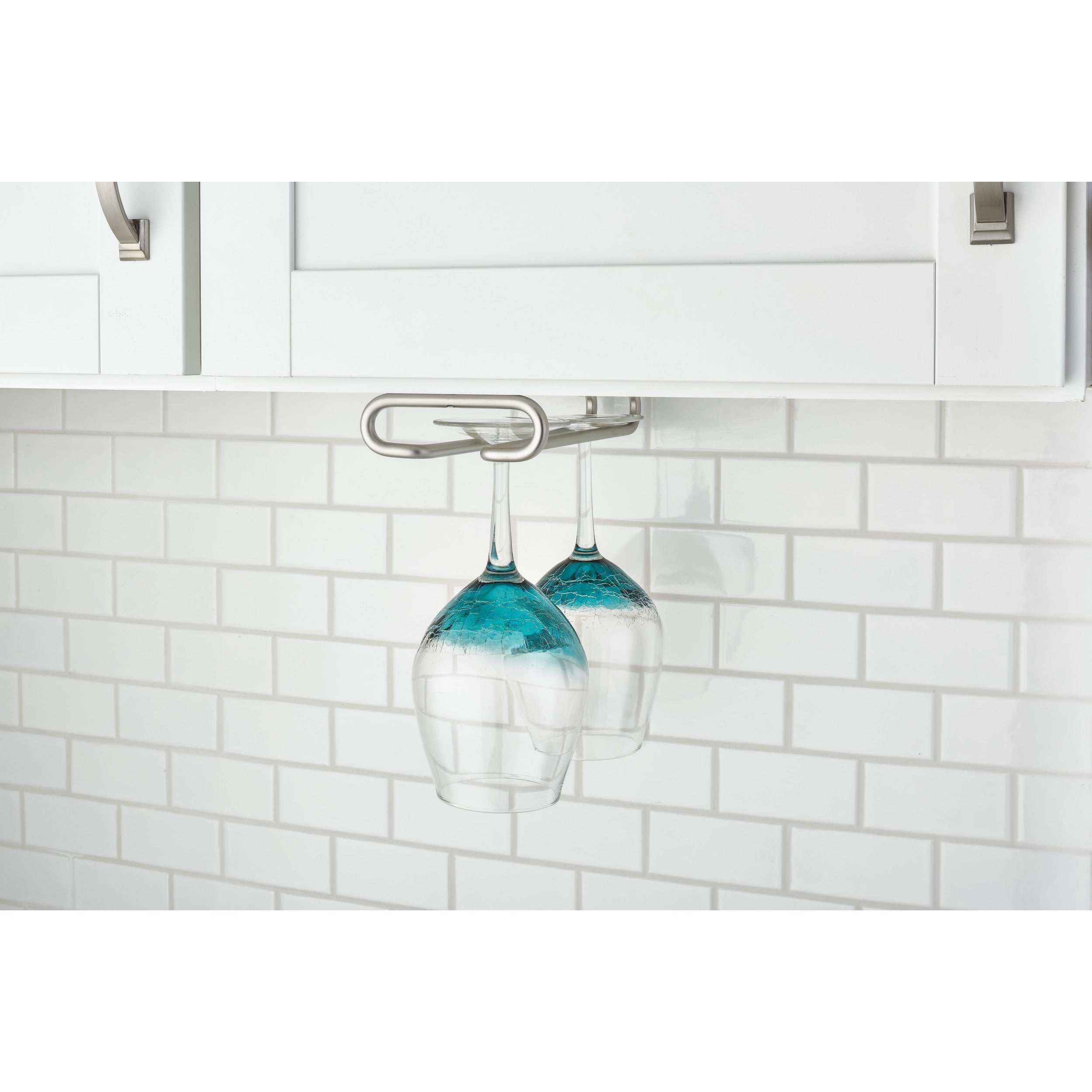 16 in Satin Nickel Under Cabinet Stemware Holder Satin Nickel  4.25 in (108 mm) W x 16 in (406 mm) D x 1.5 in (38 mm) H