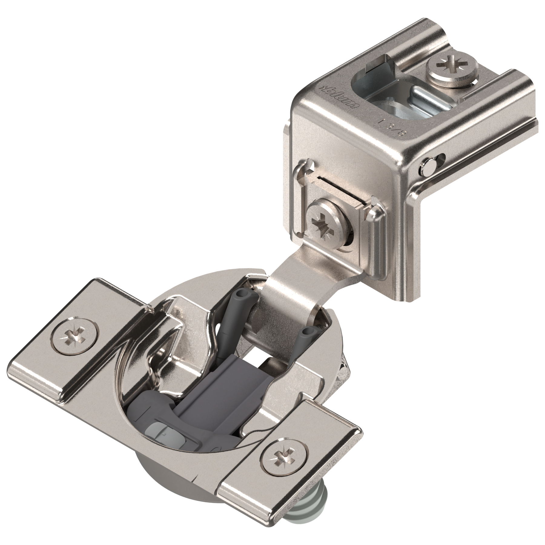 COMPACT BLUMOTION hinge 1-3/8", 110Â°, with spring, mounting plate: screws, hinge cup: press-in