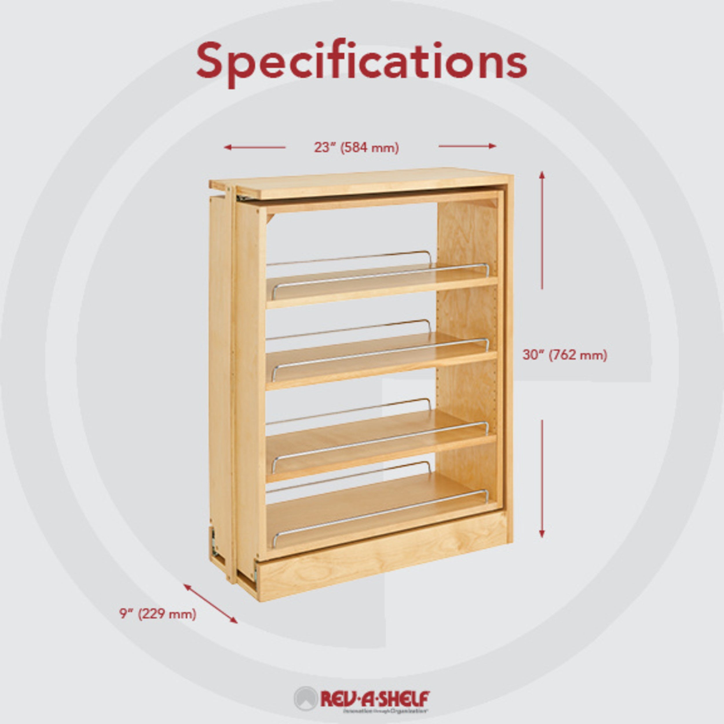 9 in Base Filler Pullout Natural  9 in (229 mm) W x 23 in (584 mm) D x 30 in (762 mm) H