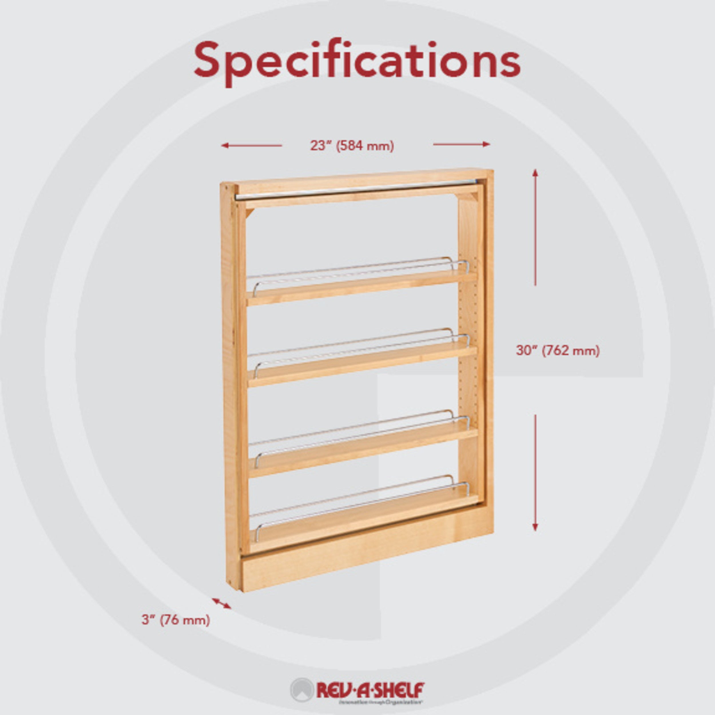 3 in Base Filler Pullout Soft-Close Natural  3 in (76 mm) W x 23 in (584 mm) D x 30 in (762 mm) H