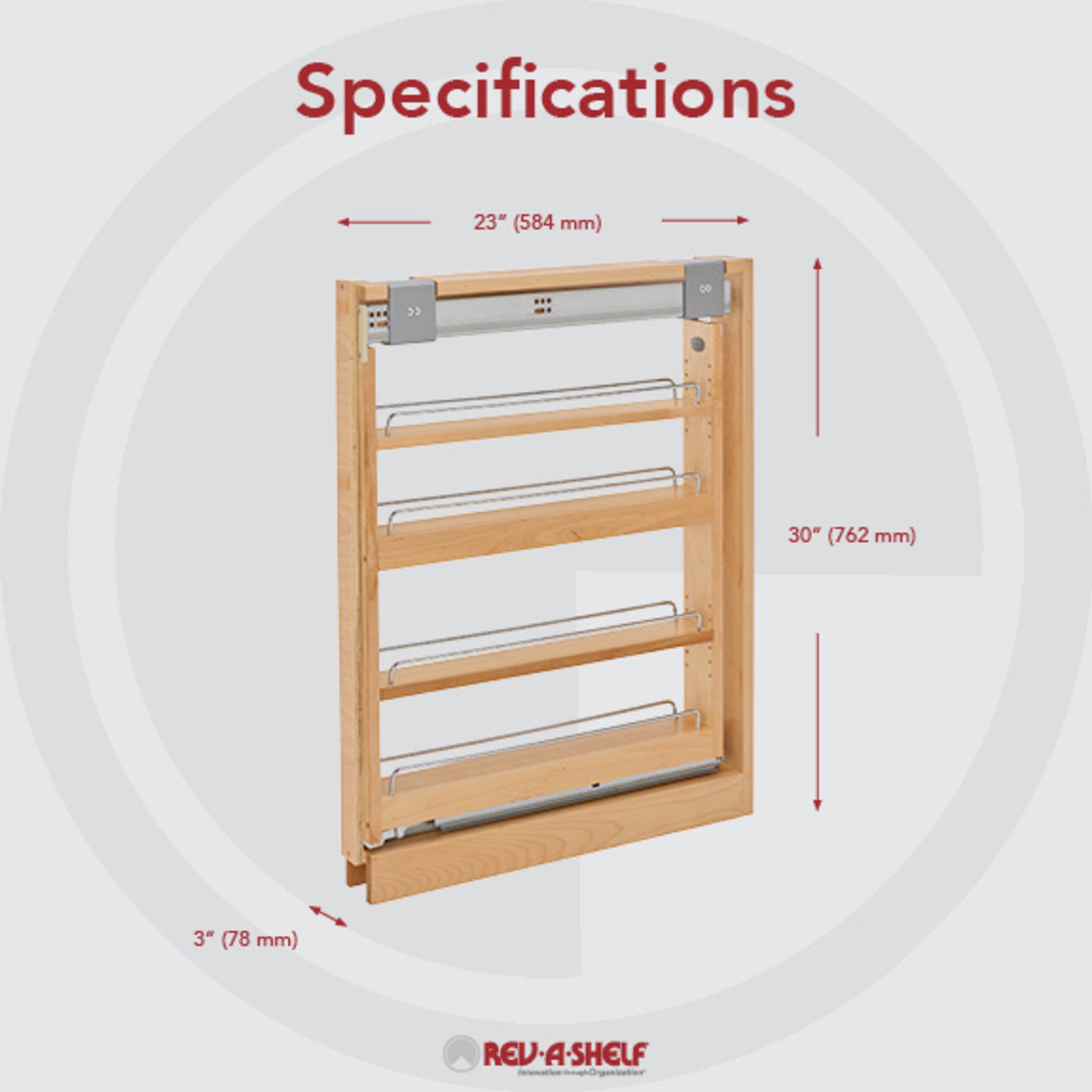 3 in Base Filler Pullout Soft-Close Natural  3 in (76 mm) W x 23 in (584 mm) D x 30 in (762 mm) H