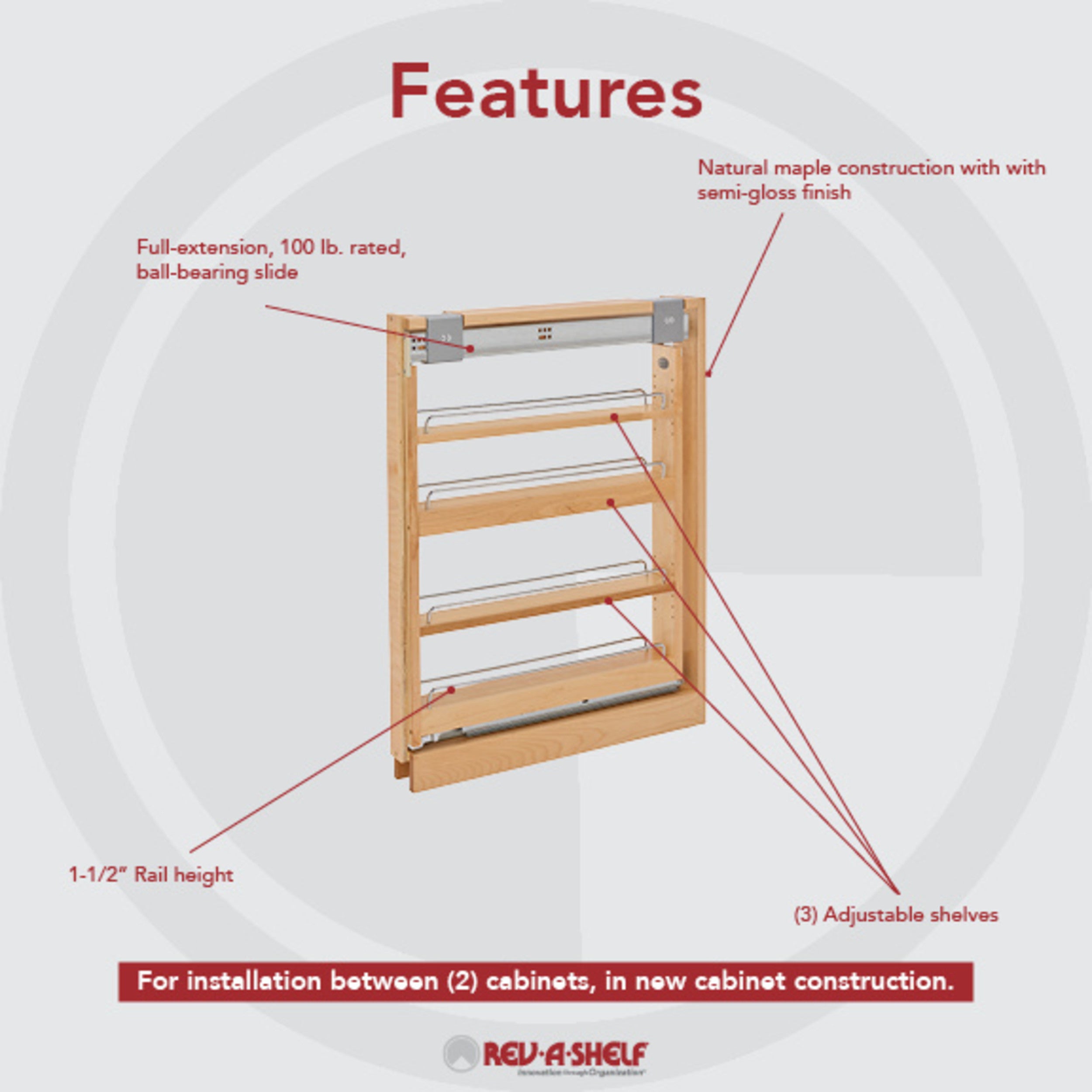 3 in Base Filler Pullout Soft-Close Natural  3 in (76 mm) W x 23 in (584 mm) D x 30 in (762 mm) H