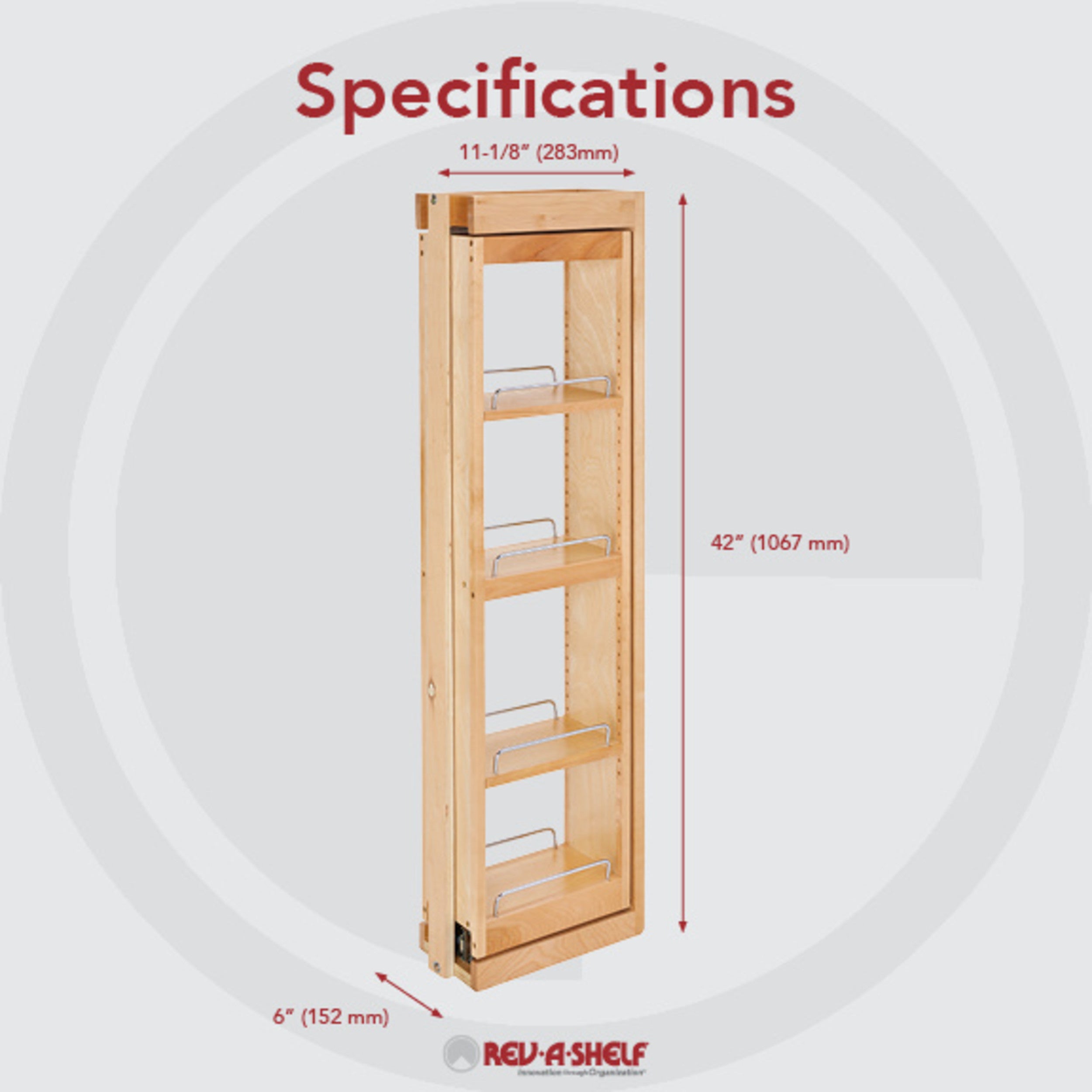6 in. W x 42 in. H Pull-Out Between Cabinet Wall Filler w/Soft-Close Natural  6 in (152 mm) W x 11.13 in (283 mm) D x 42 in (1067 mm) H