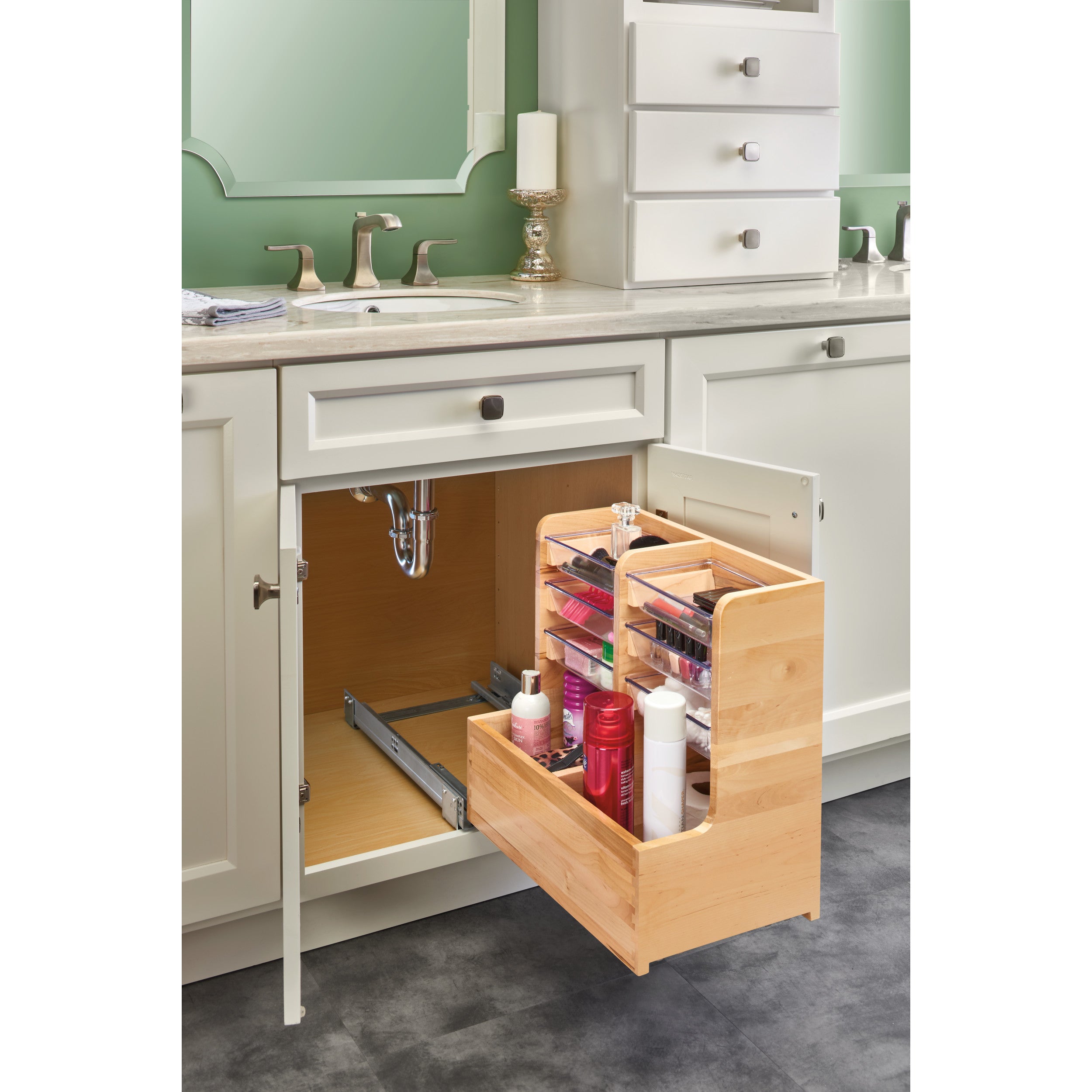 24 in Wood Vanity Sink Base Storage Organizer Natural  8.75 in (222 mm) W x 18.75 in (476 mm) D x 18.87 in (479 mm) H