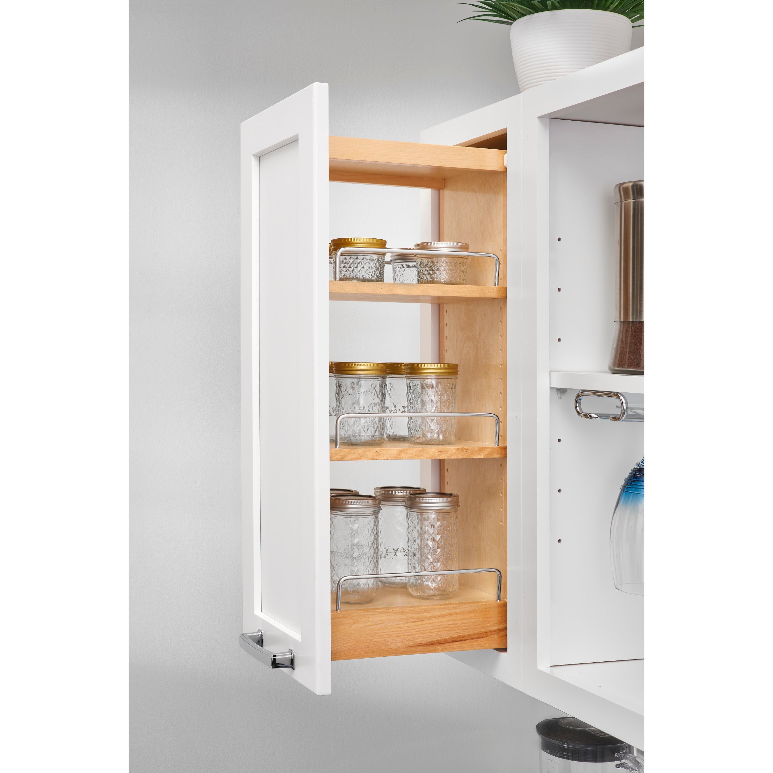 6 in Wood Pull Out Wall Organizer w/Soft Close Natural  6.5 in (165 mm) W x 10.75 in (273 mm) D x 26.15 in (664 mm) H