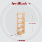 5 in x 36 in H Wood Pull Out Wall Organizer w/Soft Close Natural  5 in (127 mm) W x 10.75 in (273 mm) D x 32.15 in (817 mm) H