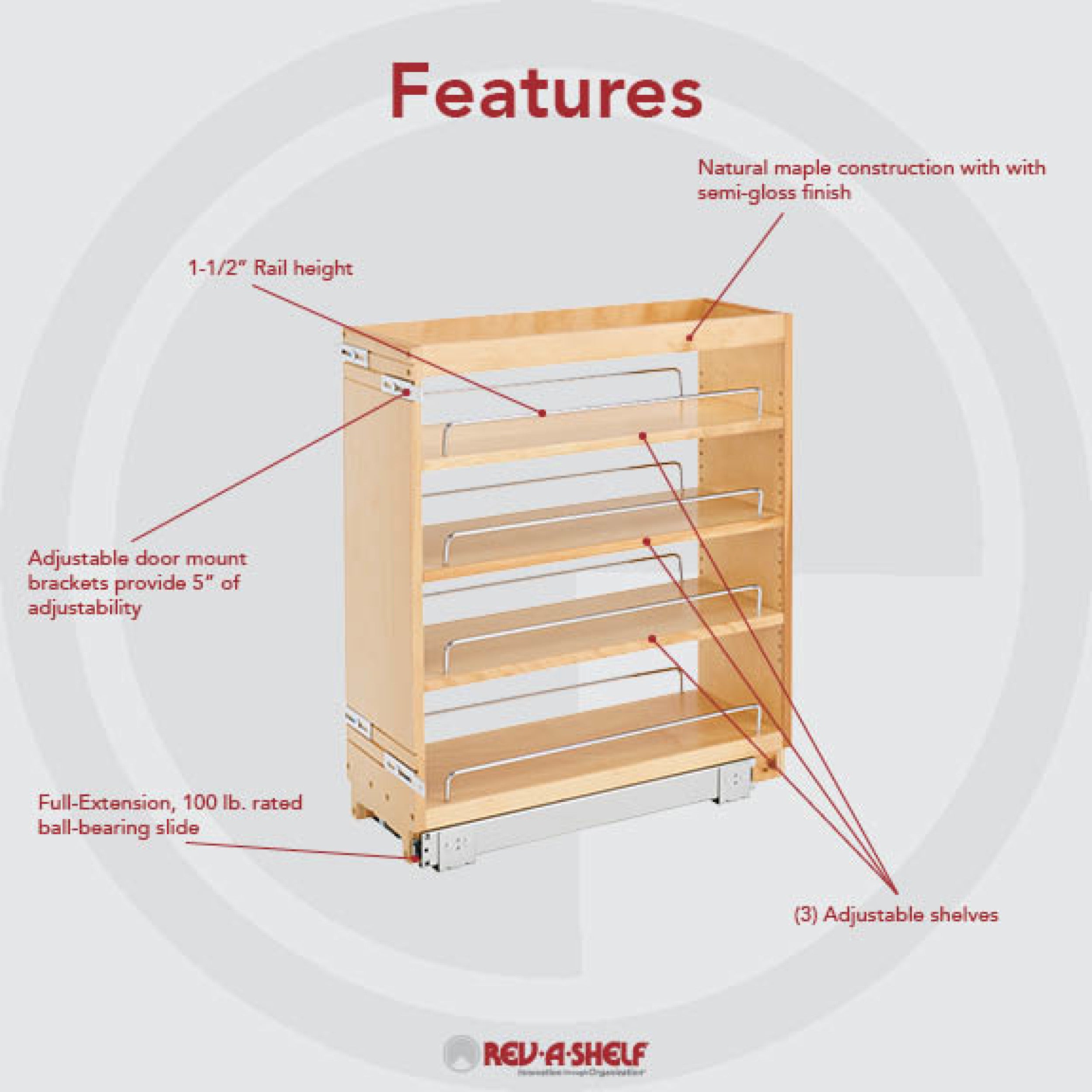 8 in Base Cabinet Organizer Natural  8 in (203 mm) W x 22.5 in (572 mm) D x 25.5 in (648 mm) H
