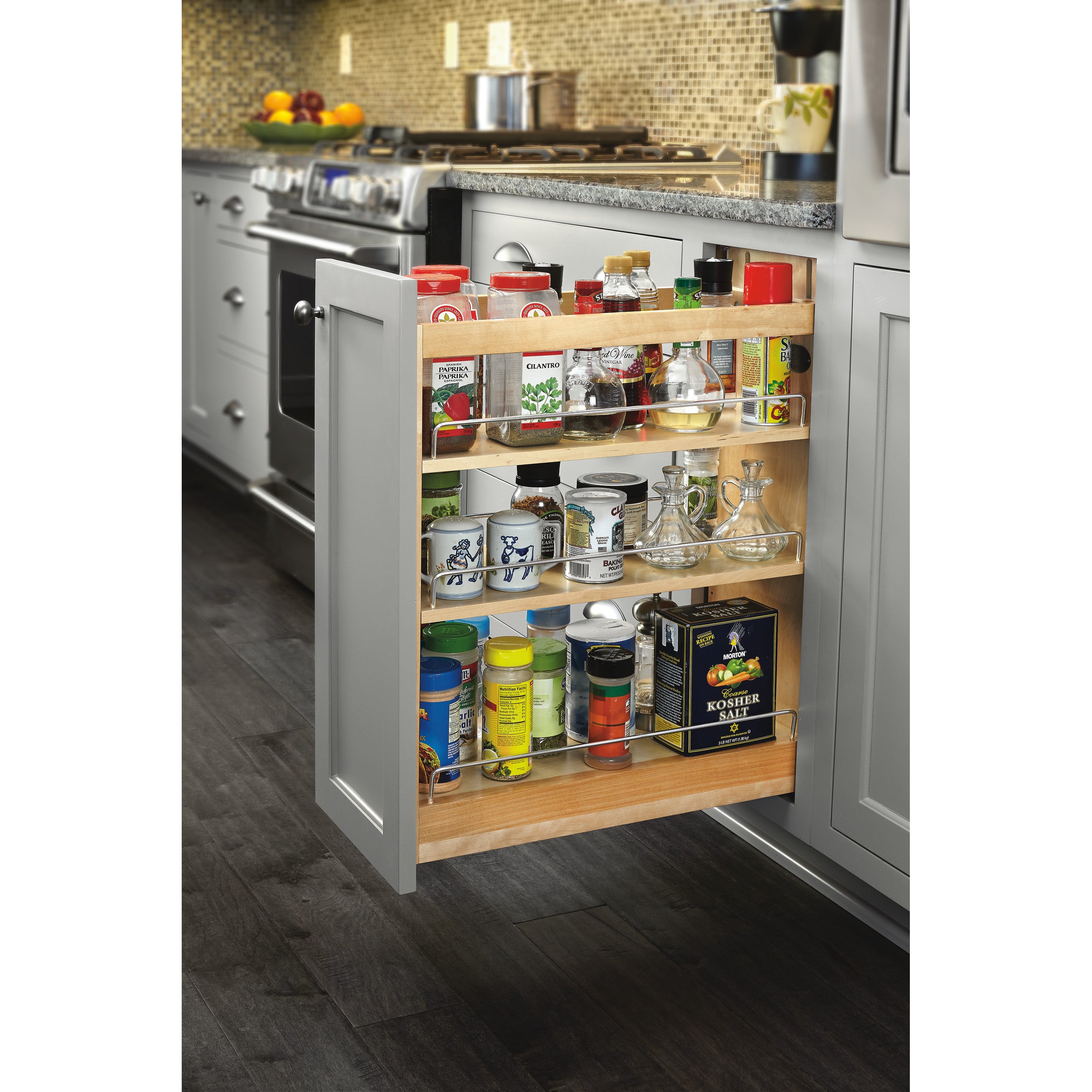 8 in Base Cabinet Organizer Soft-Close Natural  8.75 in (222 mm) W x 21.63 in (549 mm) D x 25.5 in (648 mm) H