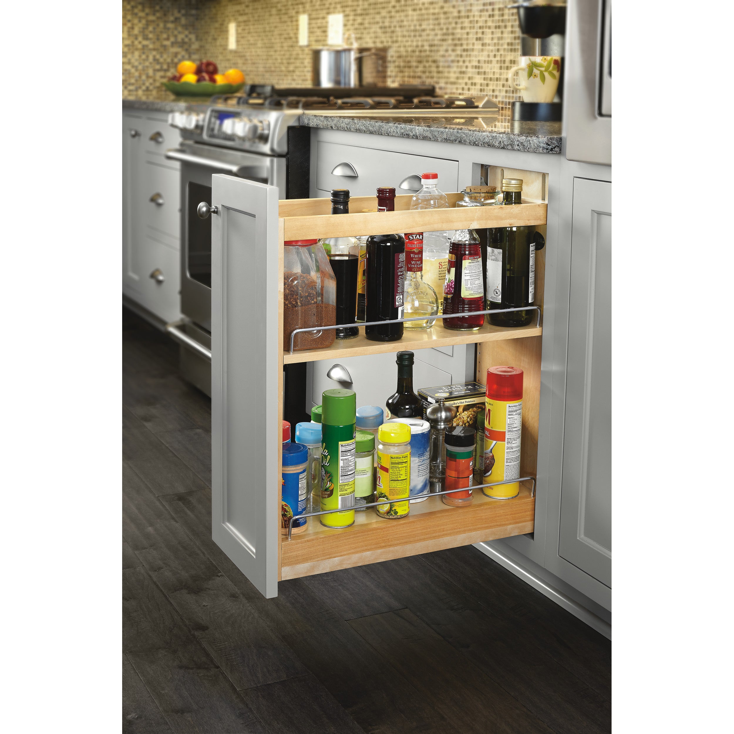 8 in Base Cabinet Organizer Soft-Close Natural  8.75 in (222 mm) W x 21.63 in (549 mm) D x 25.5 in (648 mm) H